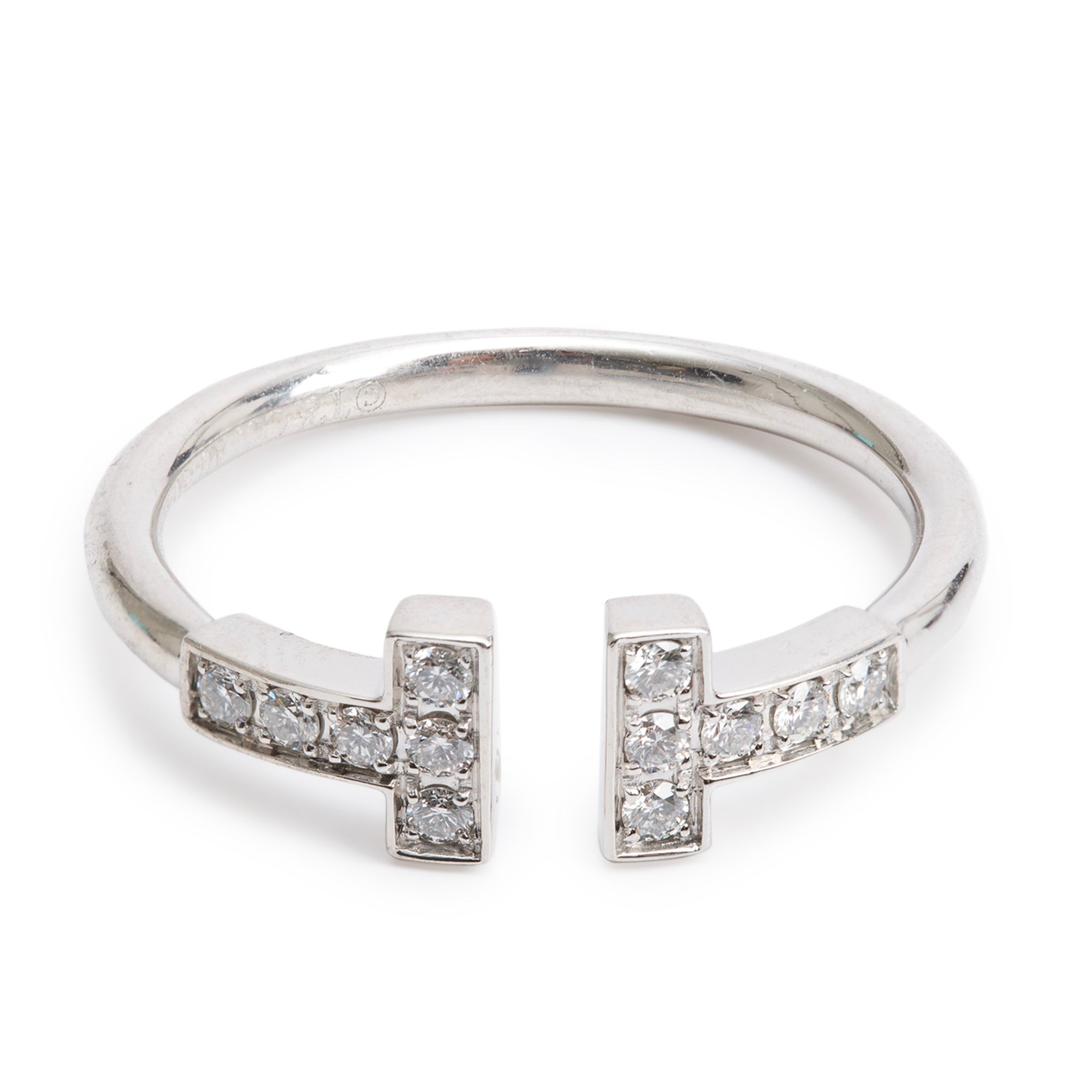 Tiffany & Co. 18k White Gold Diamond T Wire Ring, Size 5 w/ Box