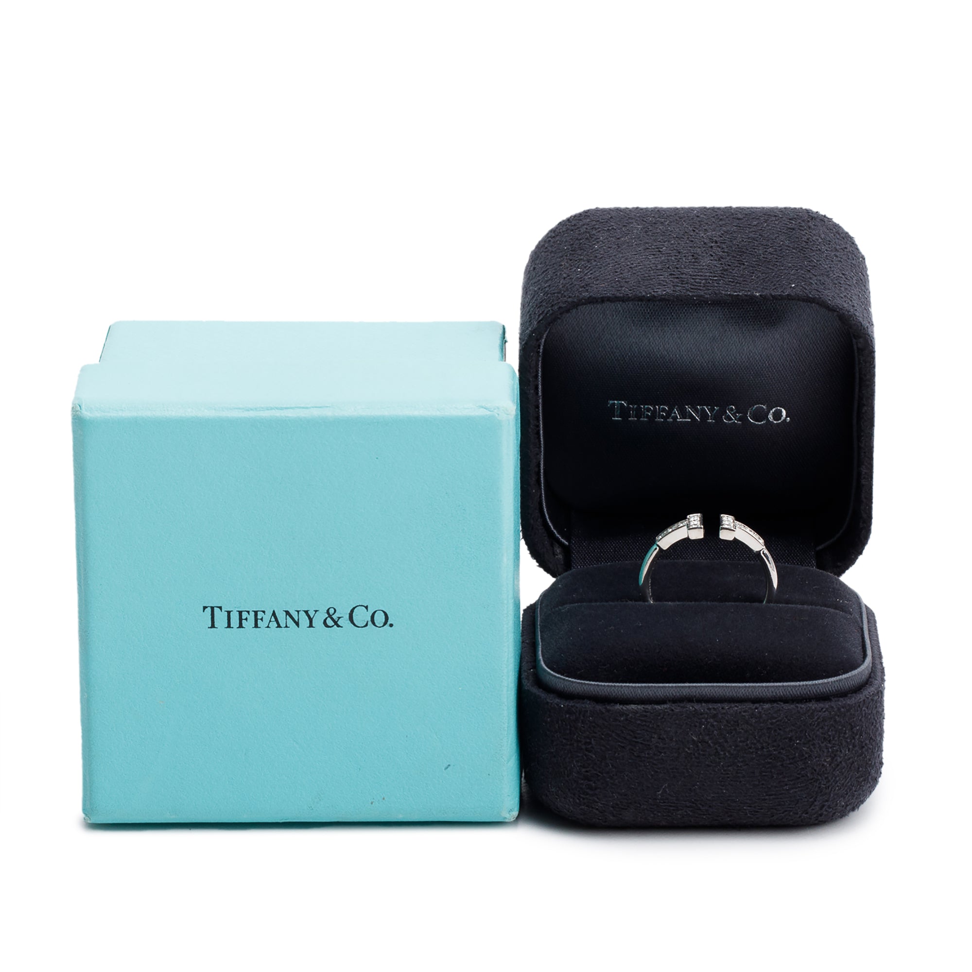 Tiffany & Co. 18k White Gold Diamond T Wire Ring, Size 5 w/ Box