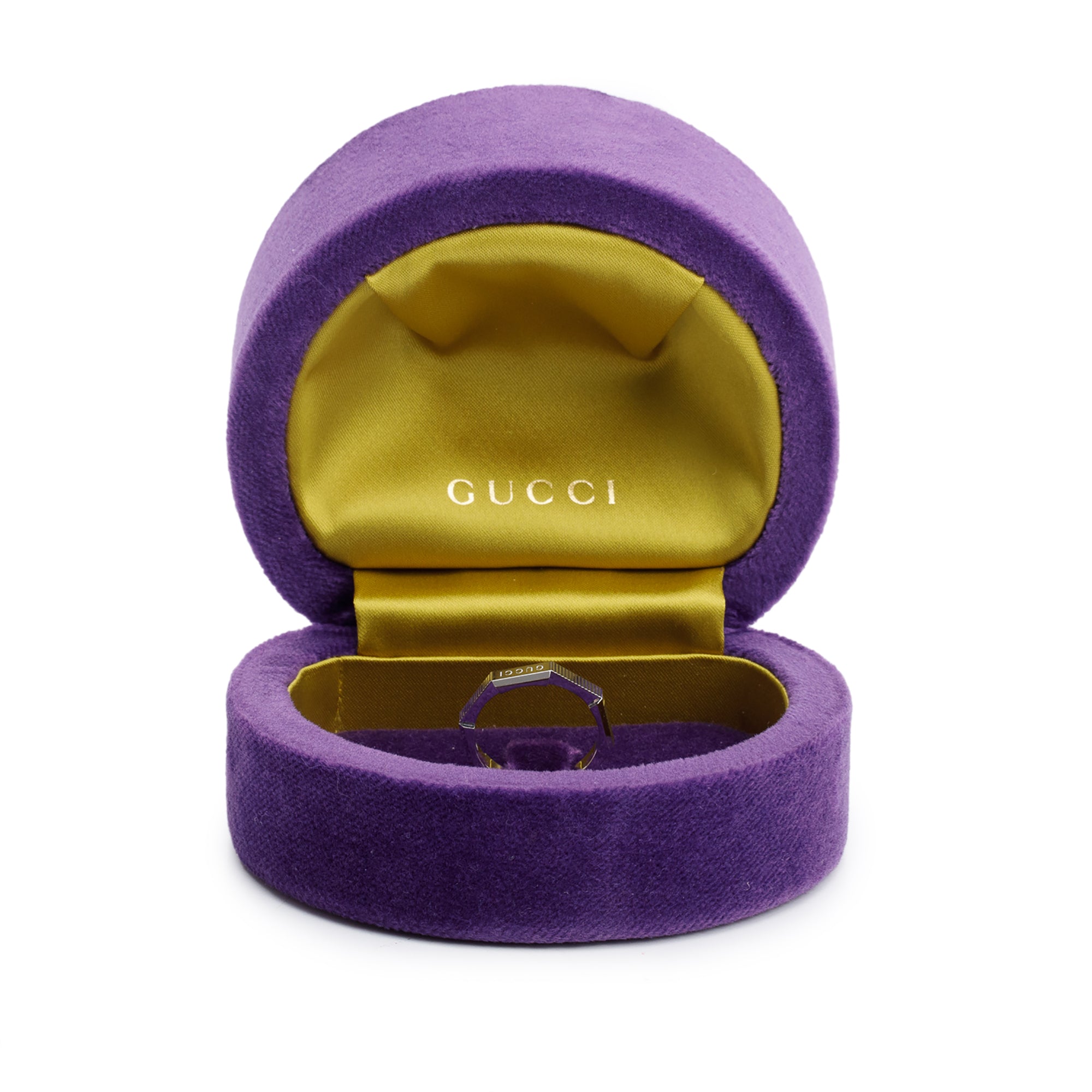 Gucci 18k White Gold Link to Love Striped Ring, Size 16 7.5 w/ Box