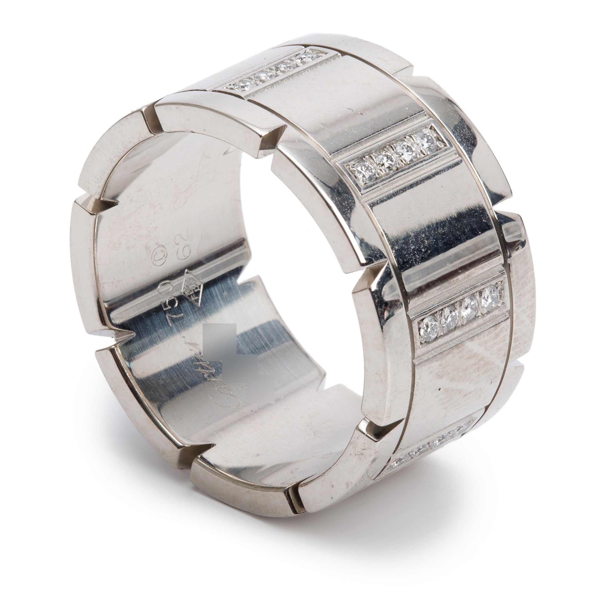 Cartier Vintage 18k White Gold Diamond Tank Francaise 12 MM Wide Ring, Size 62 10 w/ Certificate