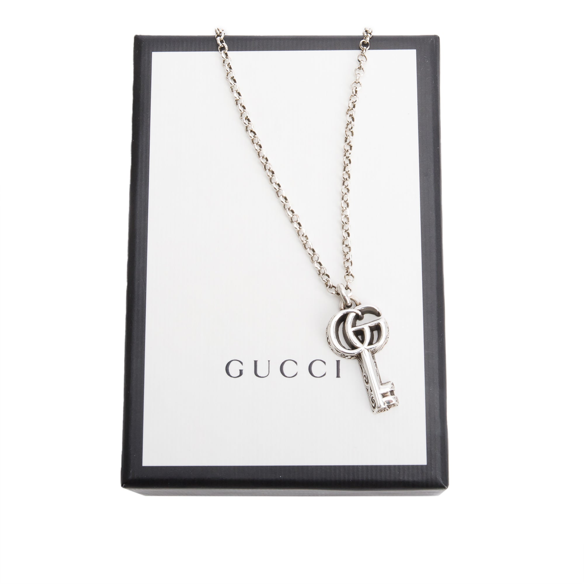 Gucci Sterling Silver GG Marmont Key Pendant Necklace w/ Box