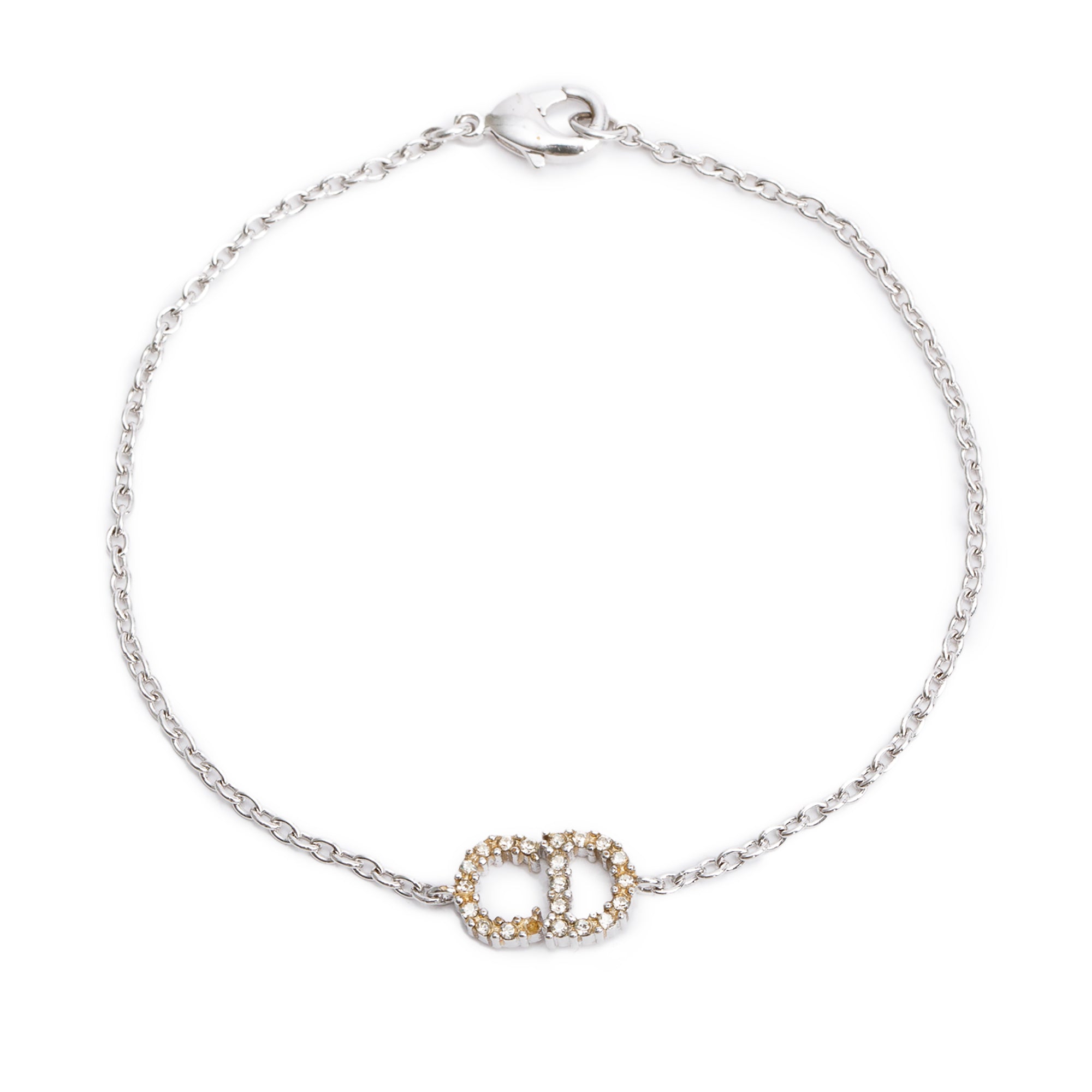 Christian Dior Palladium Plated Crystal Clair D Lune Bracelet w/ Box