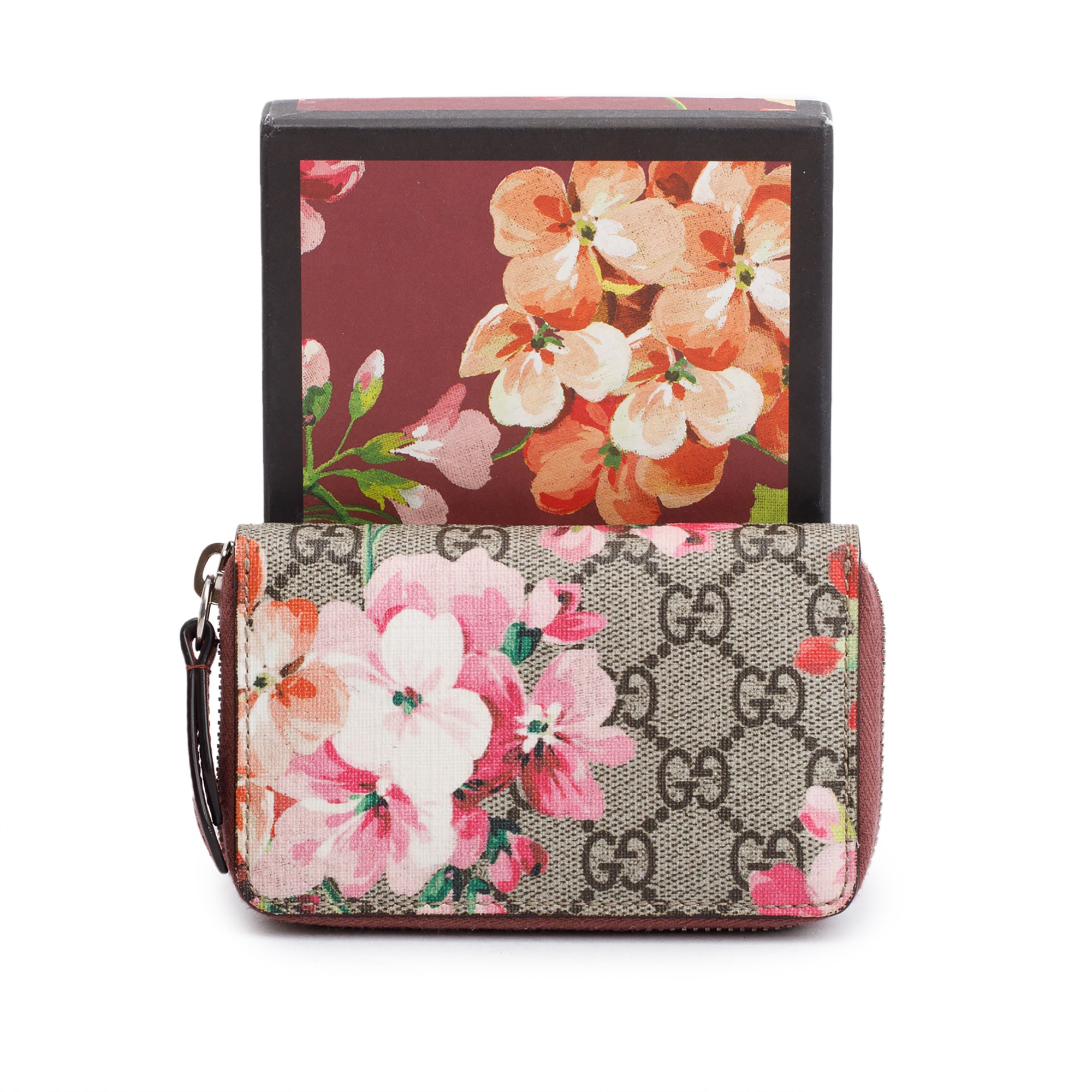 Gucci GG Supreme Blooms Zip Around Card Case Wallet w/ Box