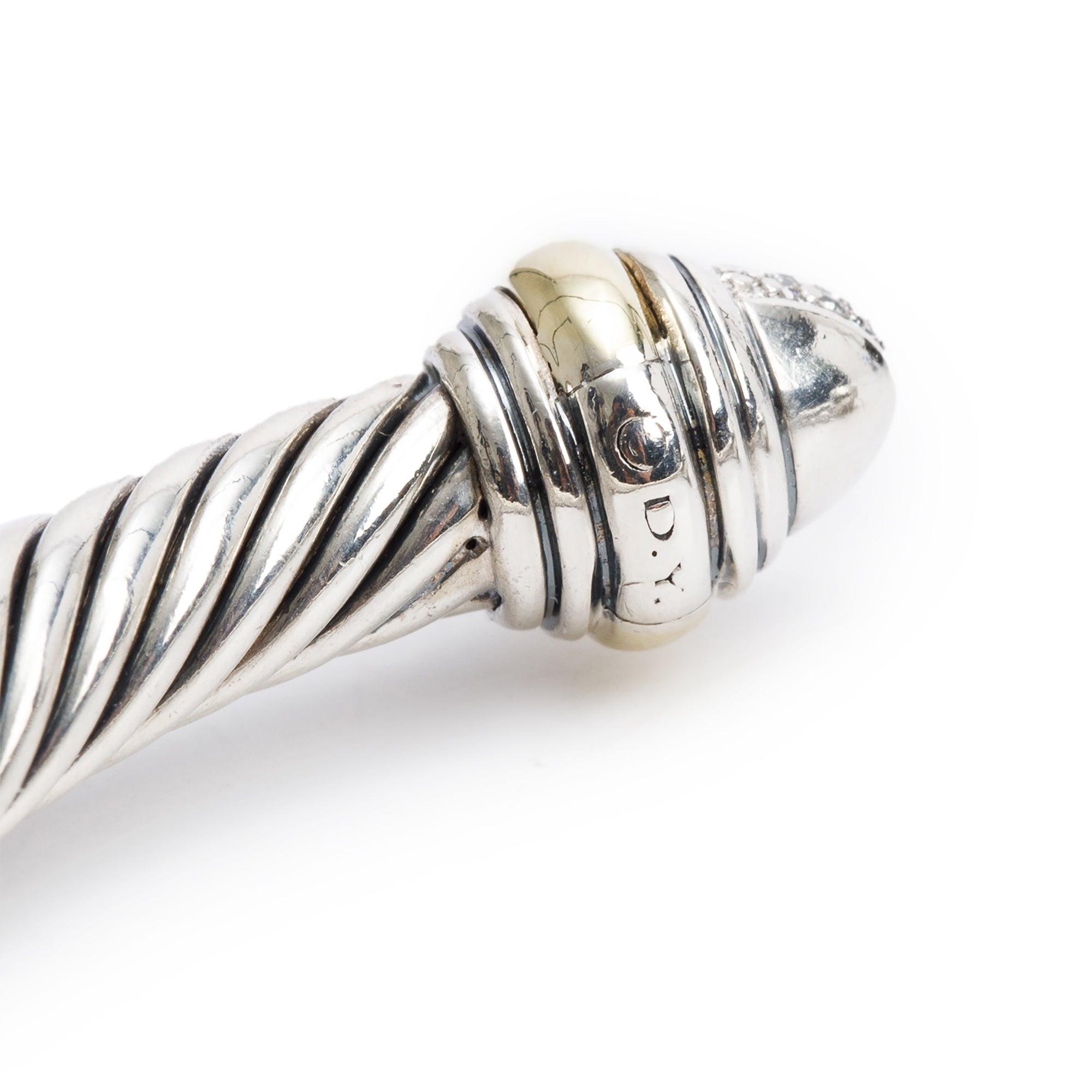 David Yurman Sterling Silver & 14k Yellow Gold Pave Diamond Dome 5 MM Classic Cable Bracelet