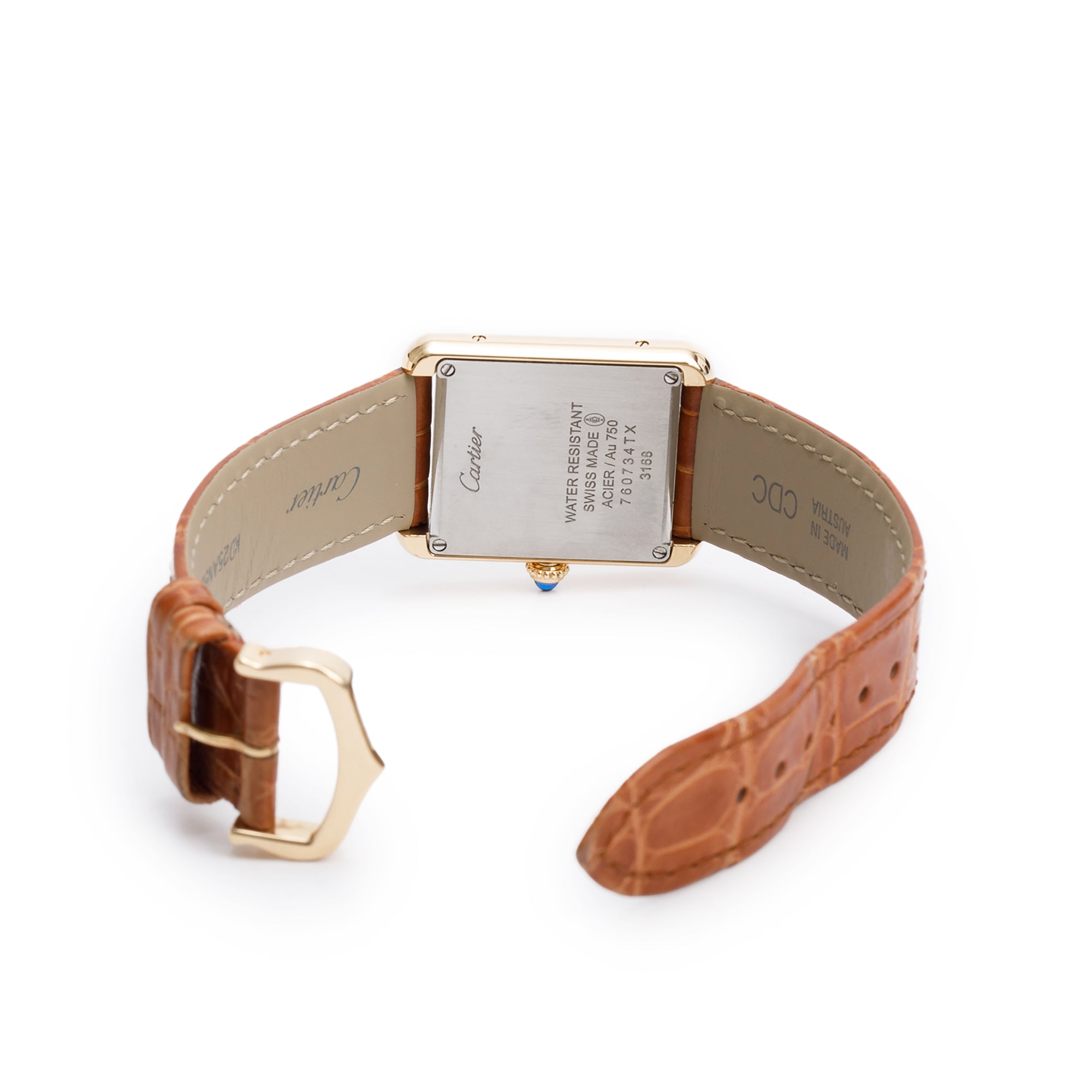 Cartier 18k Yellow Gold & Stainless Steel Tank Solo Watch w/ Box, Papers, Service Receipt & Extra Leather Strap
