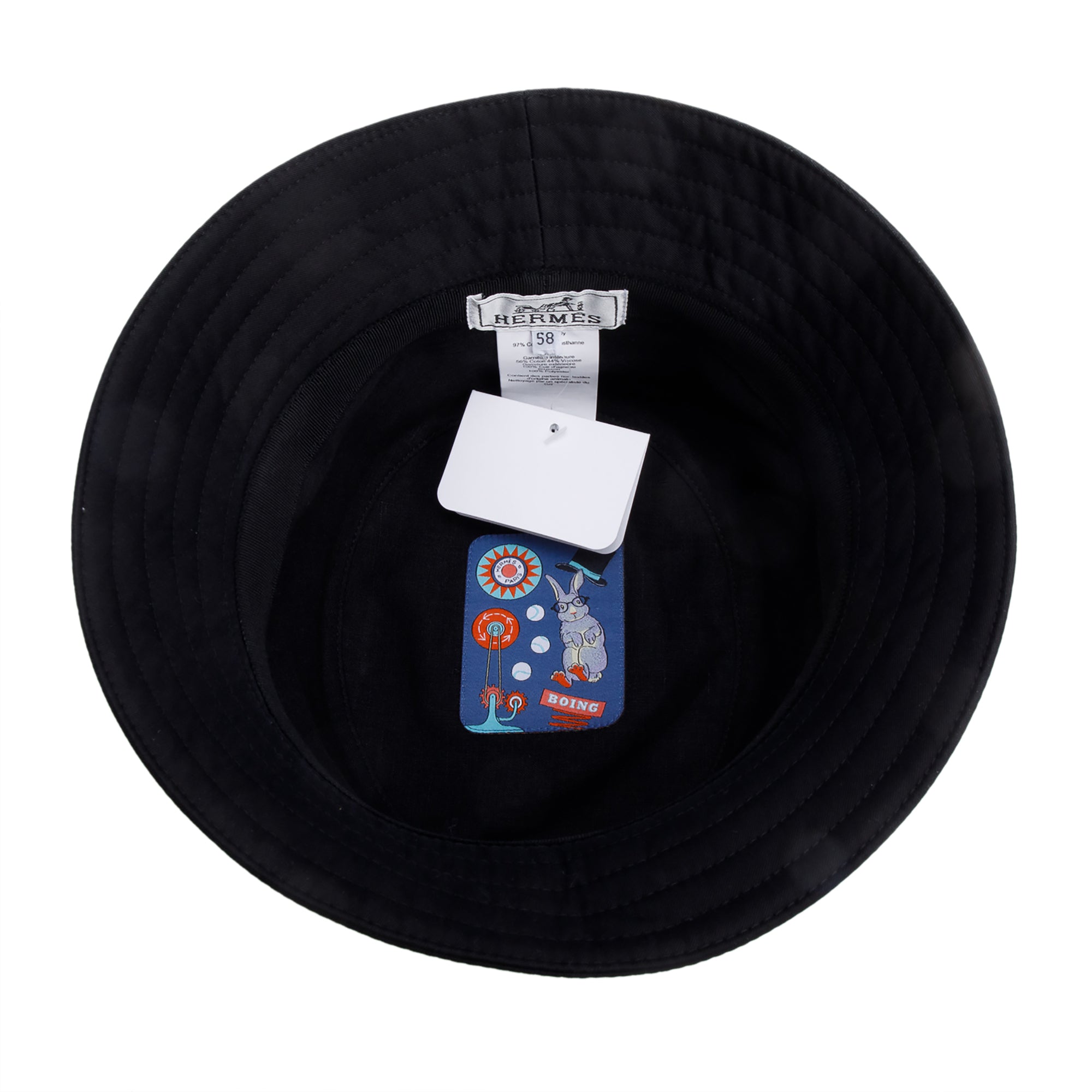 Hermes Black Cotton Fred H Circle Bucket Hat, Size 58