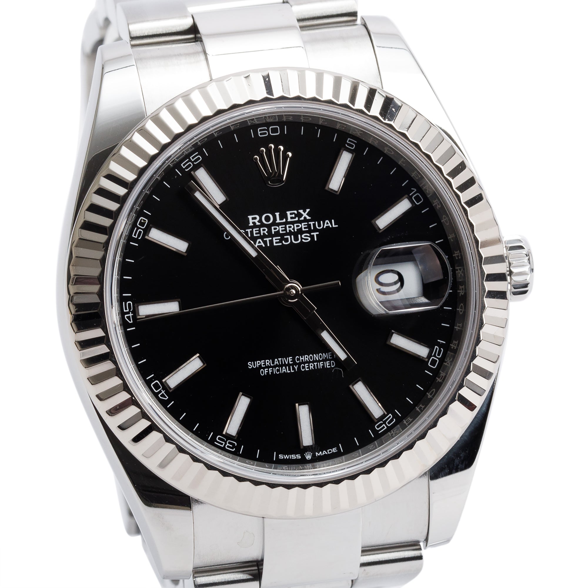 Rolex Stainless Steel Oyster Perpetual Datejust 41 MM Watch Black Dial 126334 w/ Box & Papers