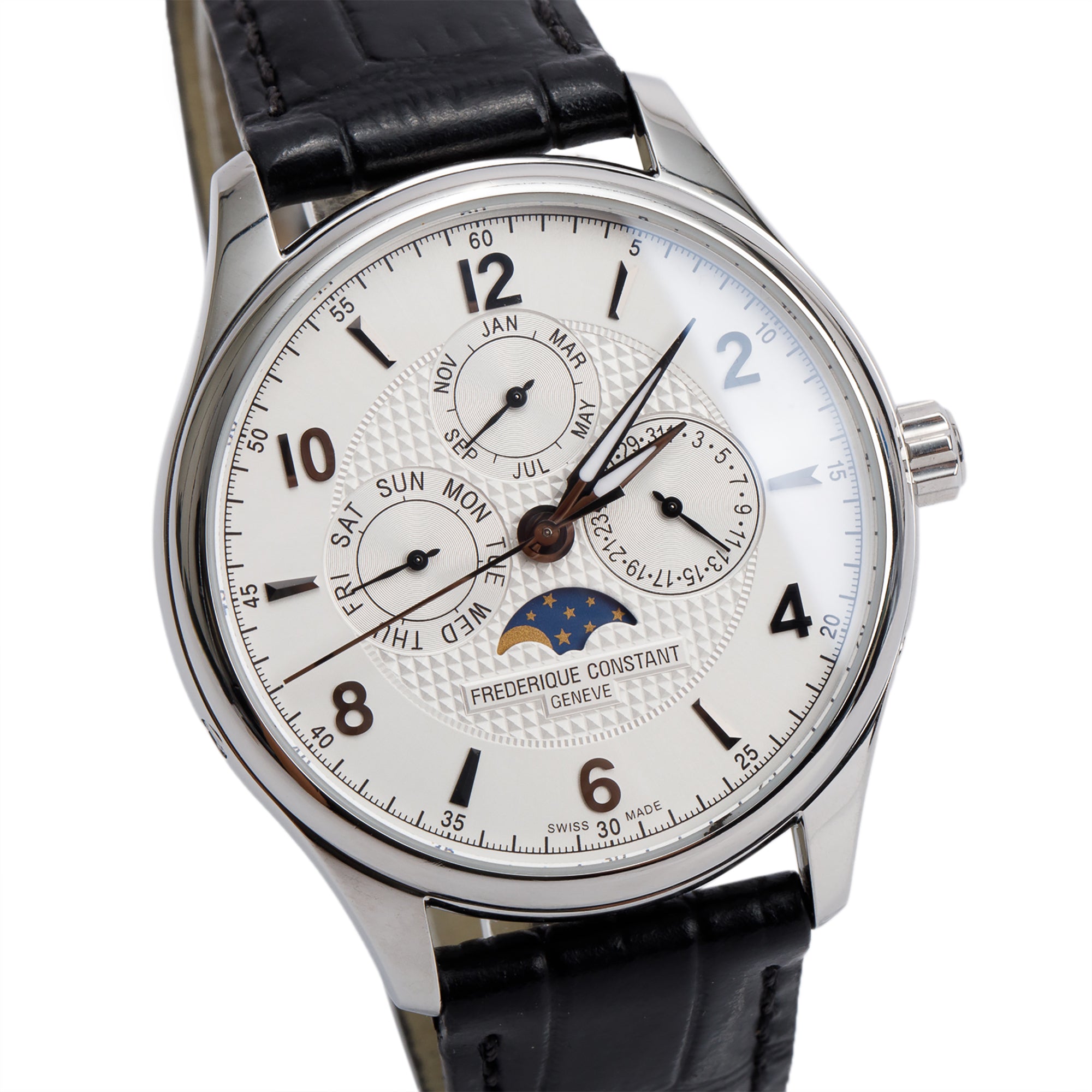 Frederique Constant Limited Edition Stainless Steel Runabout Moonphase 40 MM Automatic Watch w/ Box & Papers