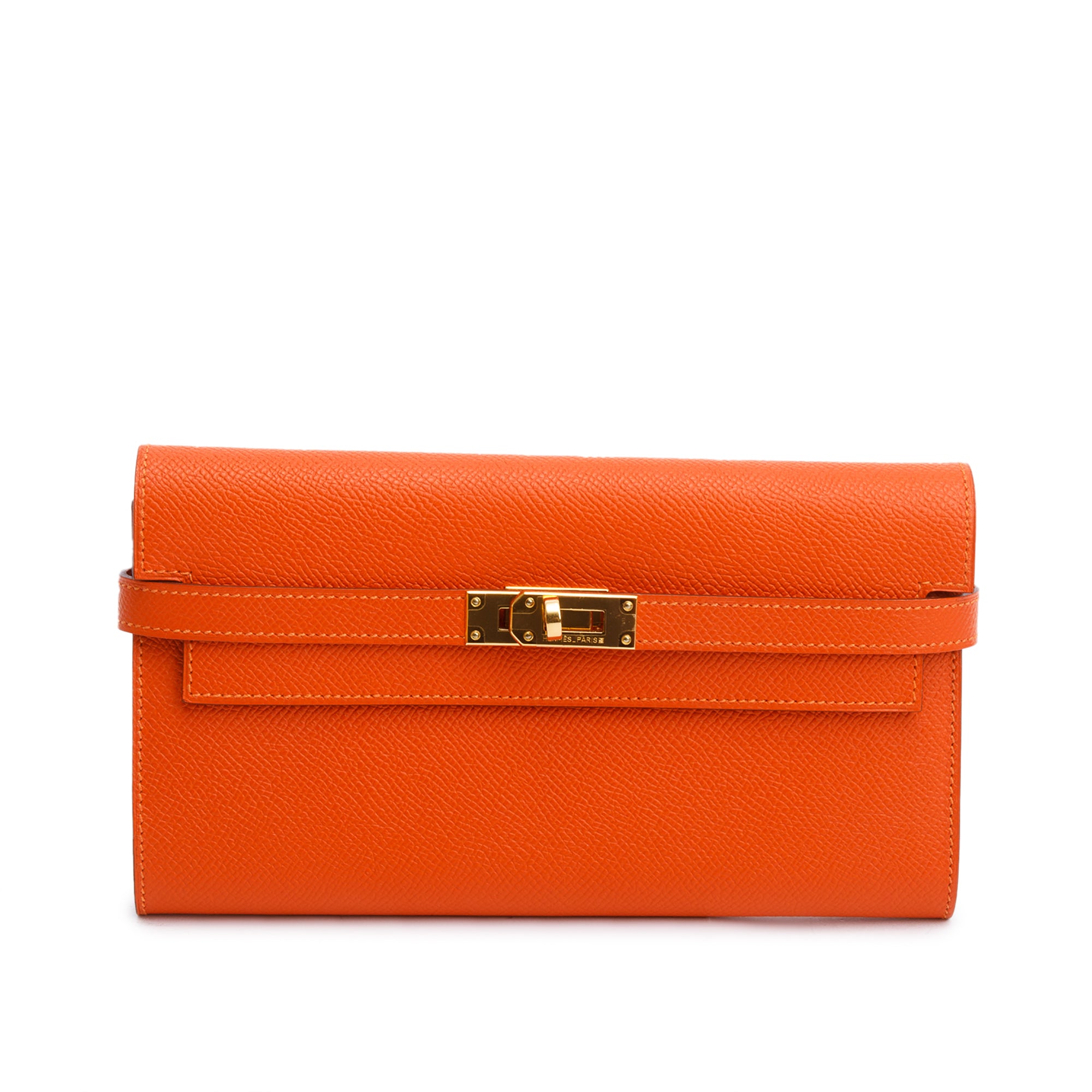 Hermes Orange Epsom Leather Classic Kelly Longue Wallet