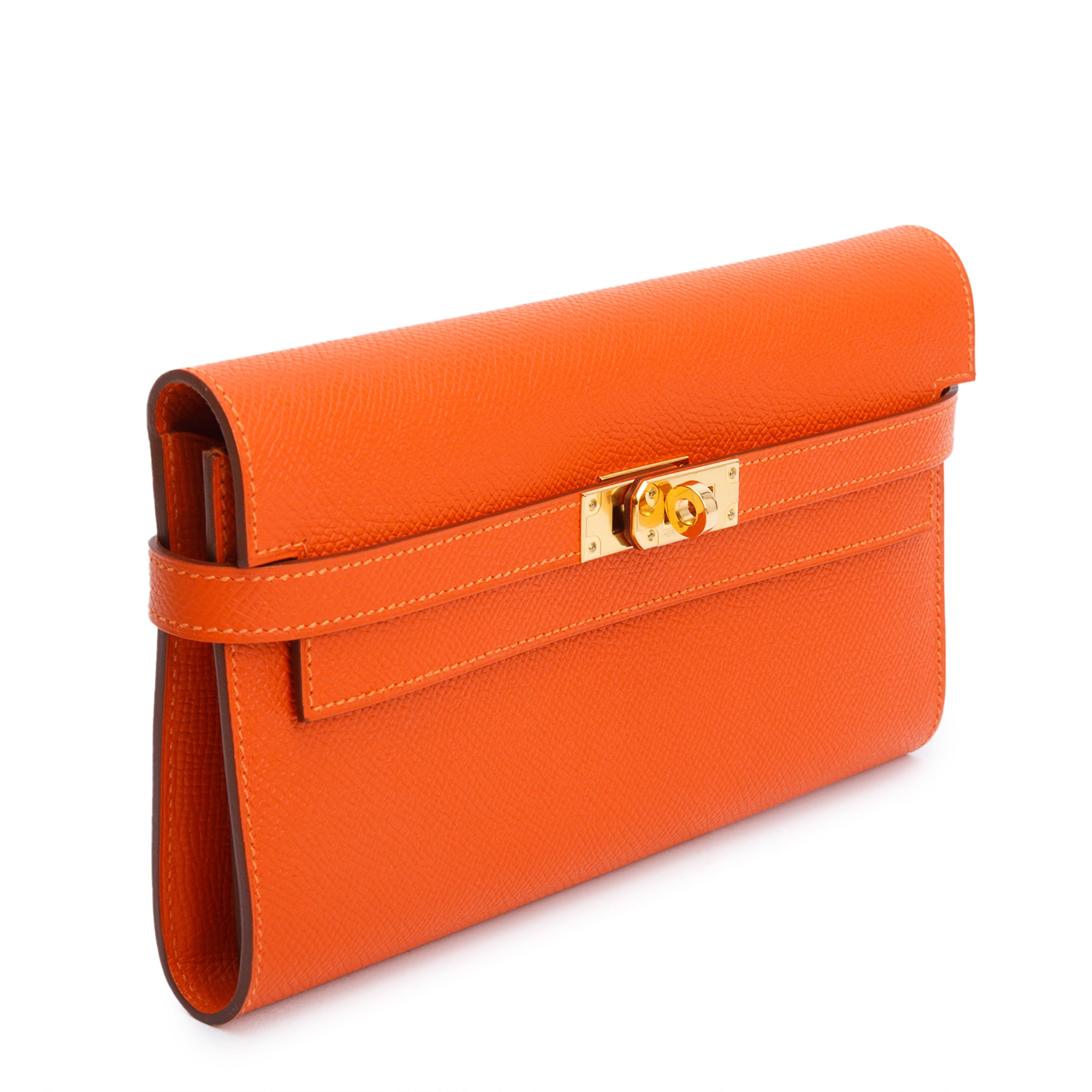 Hermes Orange Epsom Leather Classic Kelly Longue Wallet