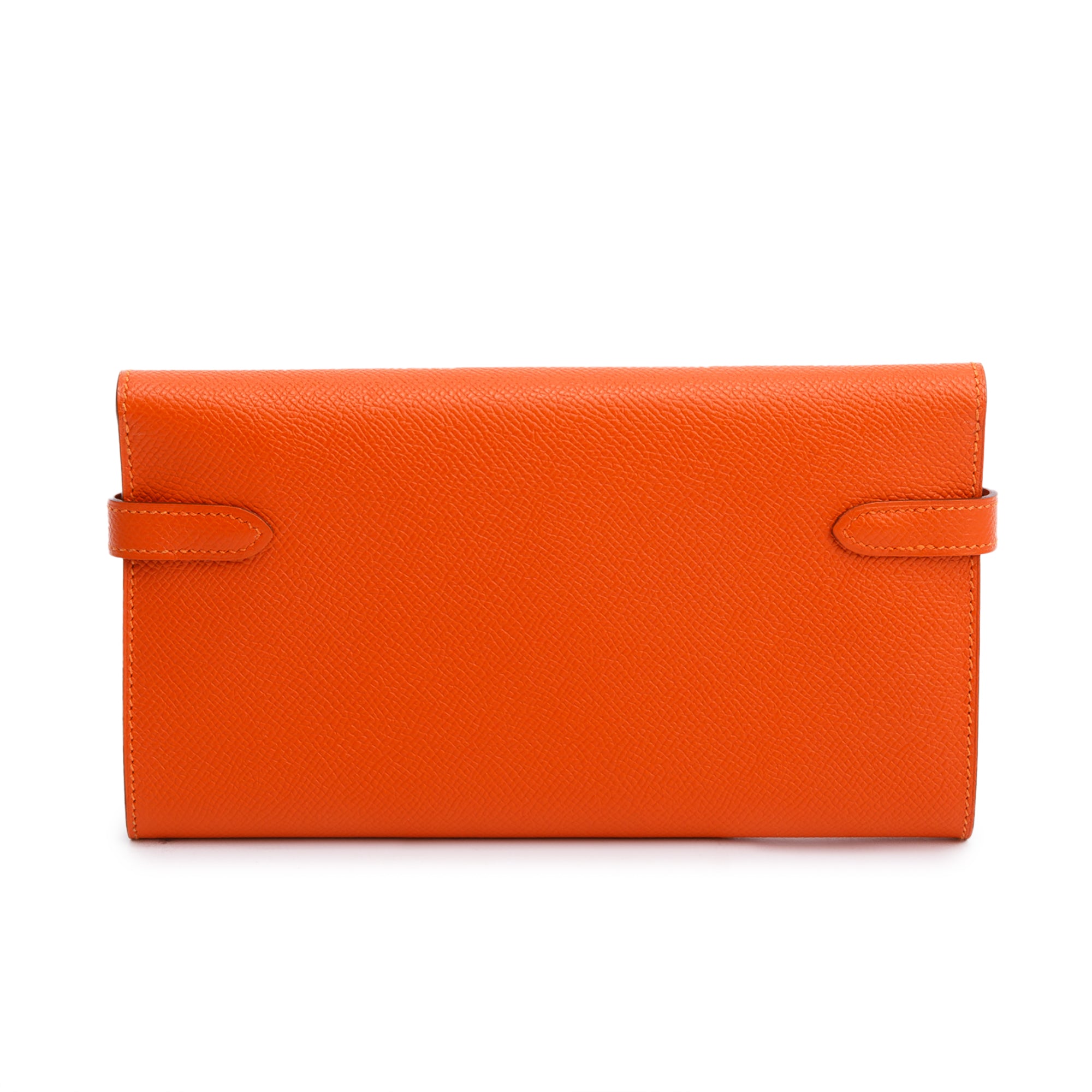 Hermes Orange Epsom Leather Classic Kelly Longue Wallet