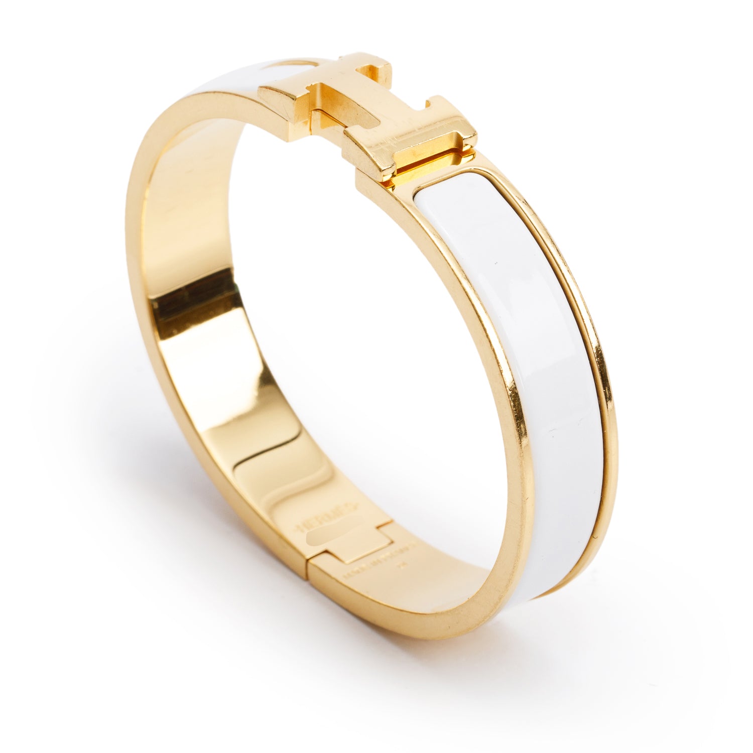 Hermes Gold Plated White Enamel 12 MM Clic H Bracelet
