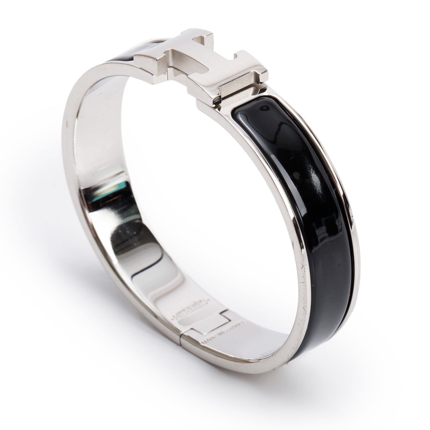 Hermes Palladium Plated Black Enamel 12 MM Clic H Bracelet