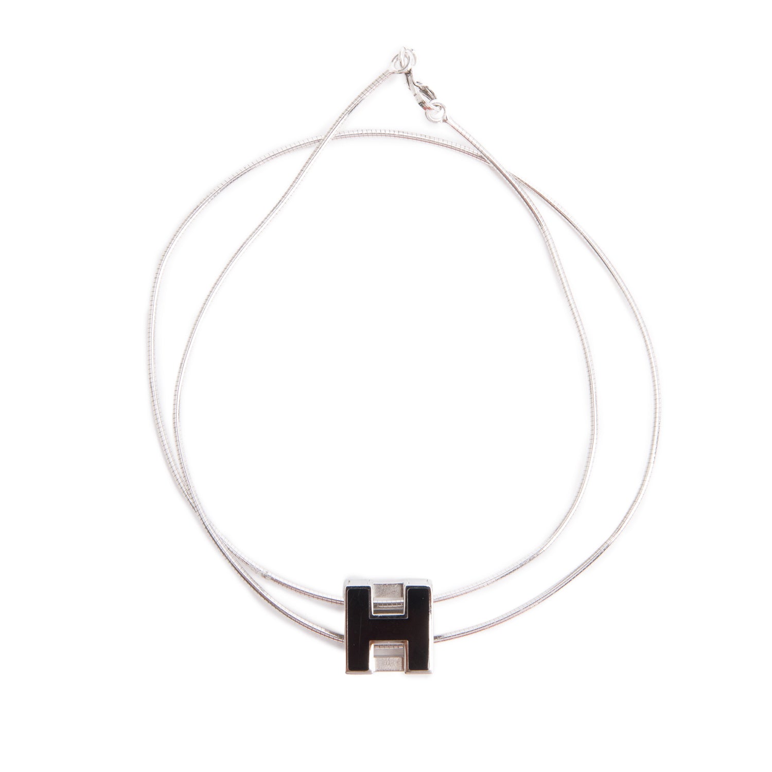 Hermes Palladium-Plated Black Enamel Pop H Cube Pendant Necklace w/ Box