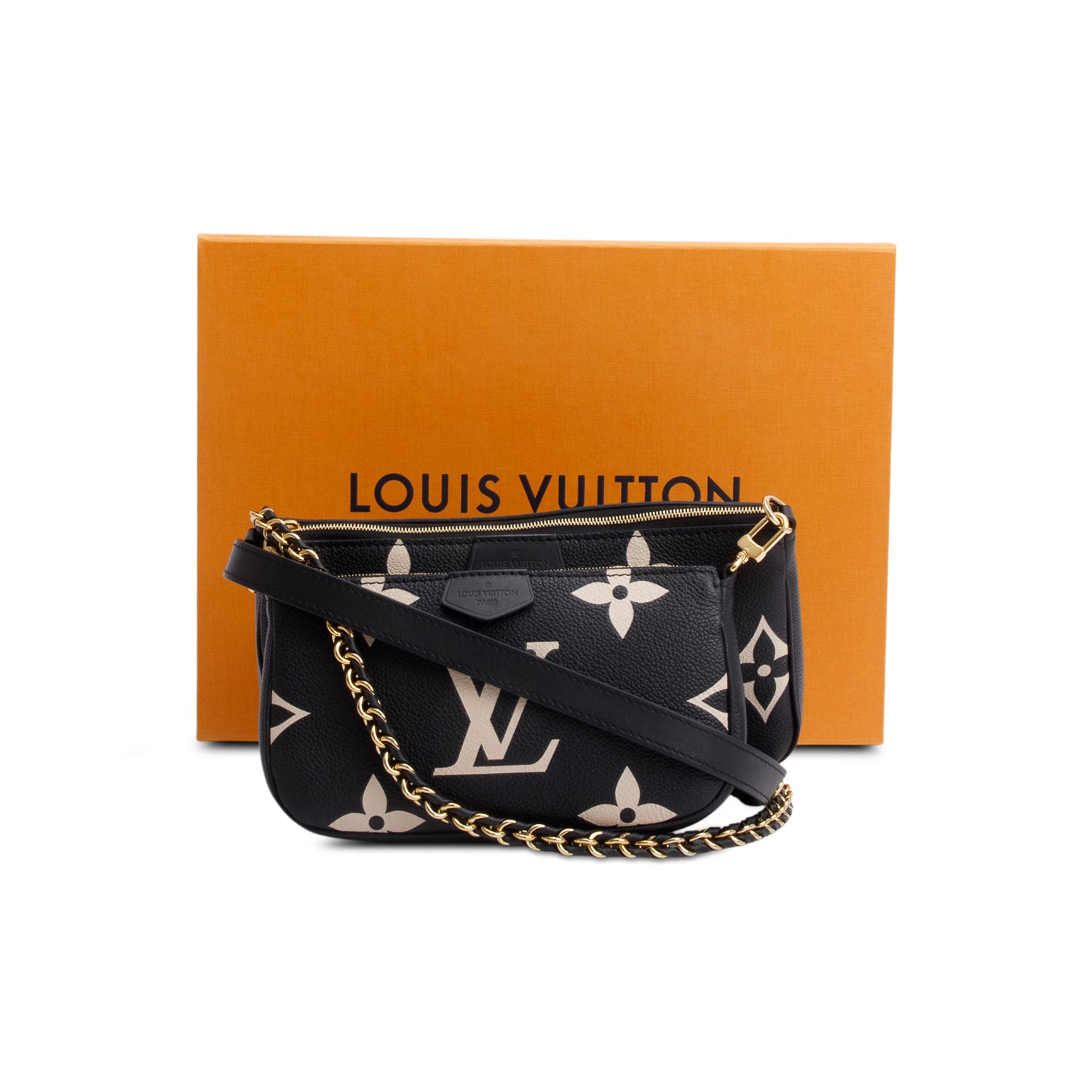 Louis Vuitton 2024 Black Monogram Bicolor Empreinte Leather Pochette Accessoires w/ Straps, Box & Receipt