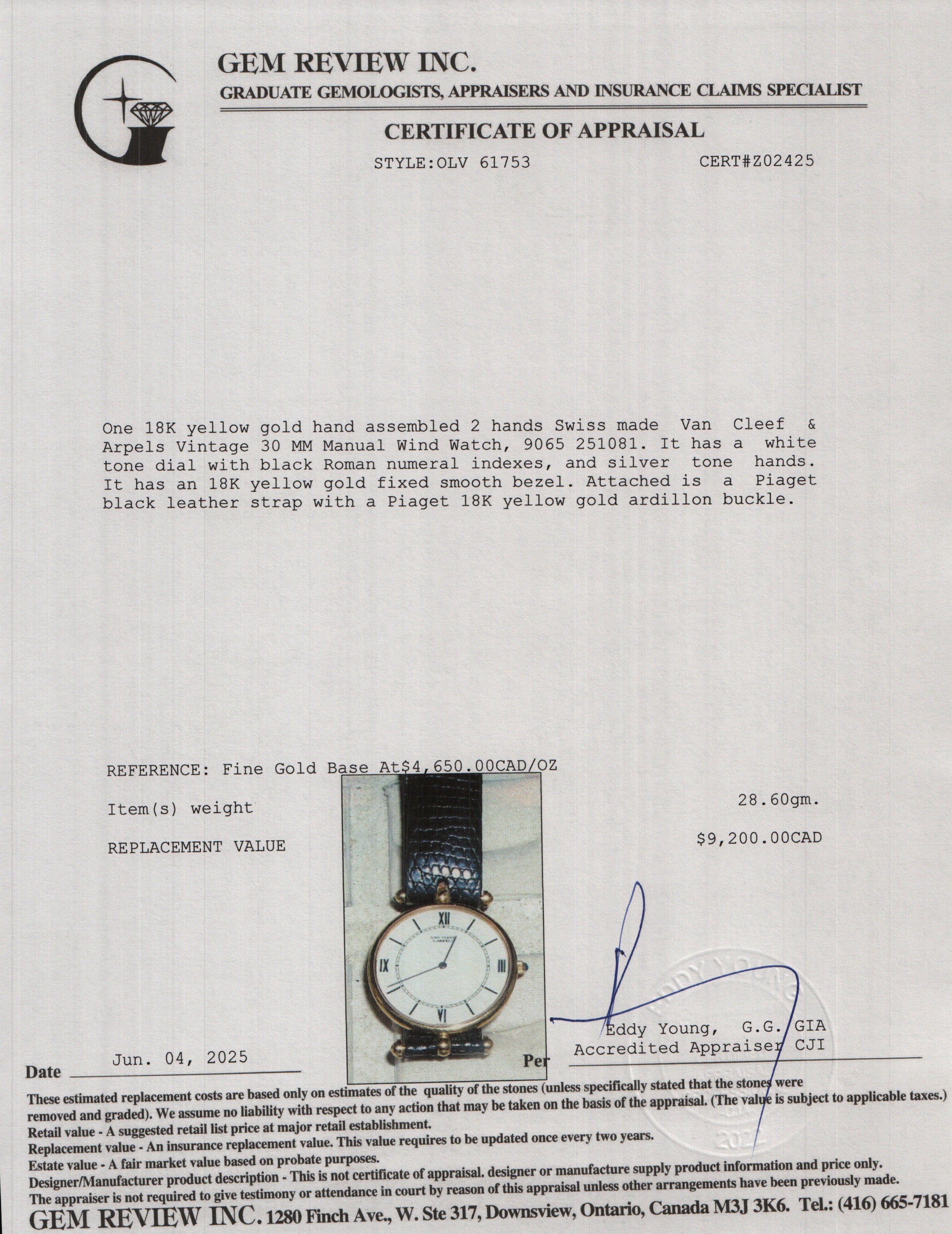 Van Cleef & Arpels Vintage 18k Yellow Gold 30 MM Manual Watch 9065