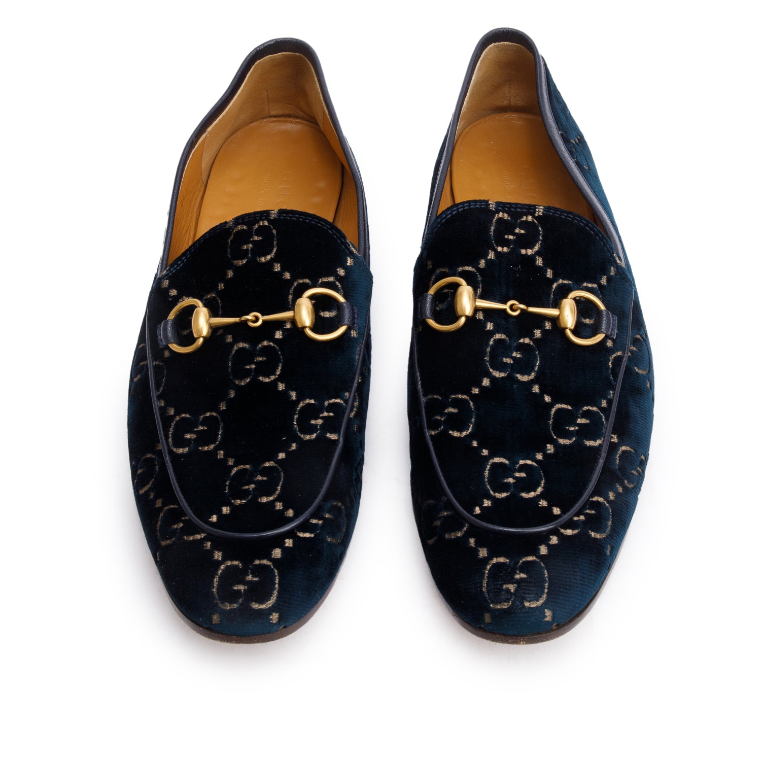 Gucci Blue GG Velvet Horsebit Accent Men's Jordaan Loafers, Size 10