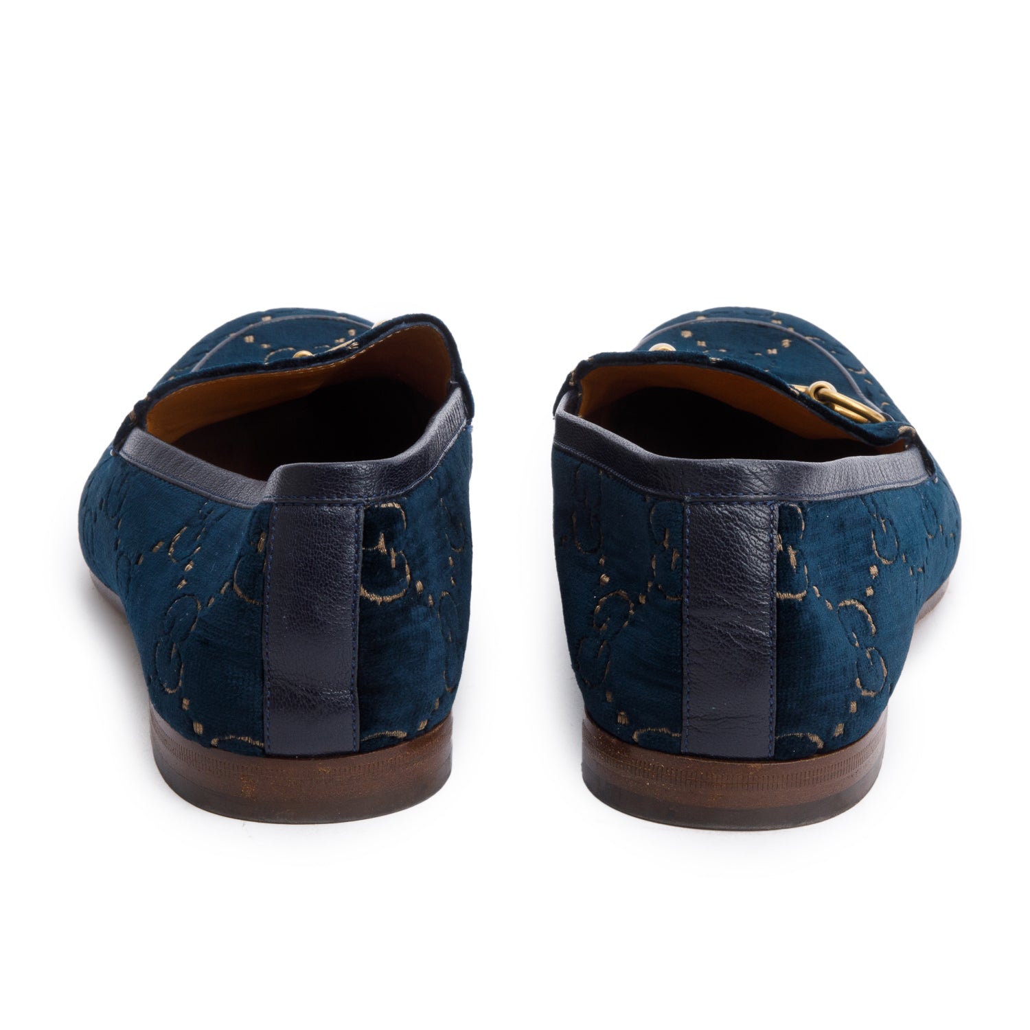 Gucci Blue GG Velvet Horsebit Accent Men's Jordaan Loafers, Size 10