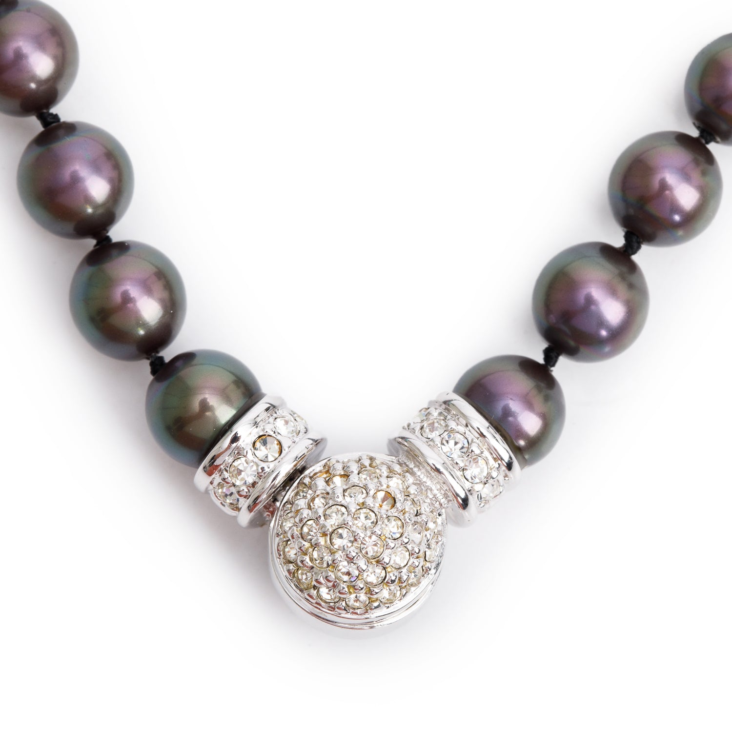 Christian Dior Vintage Silver-Tone Crystal Faux Tahitian Pearl Necklace