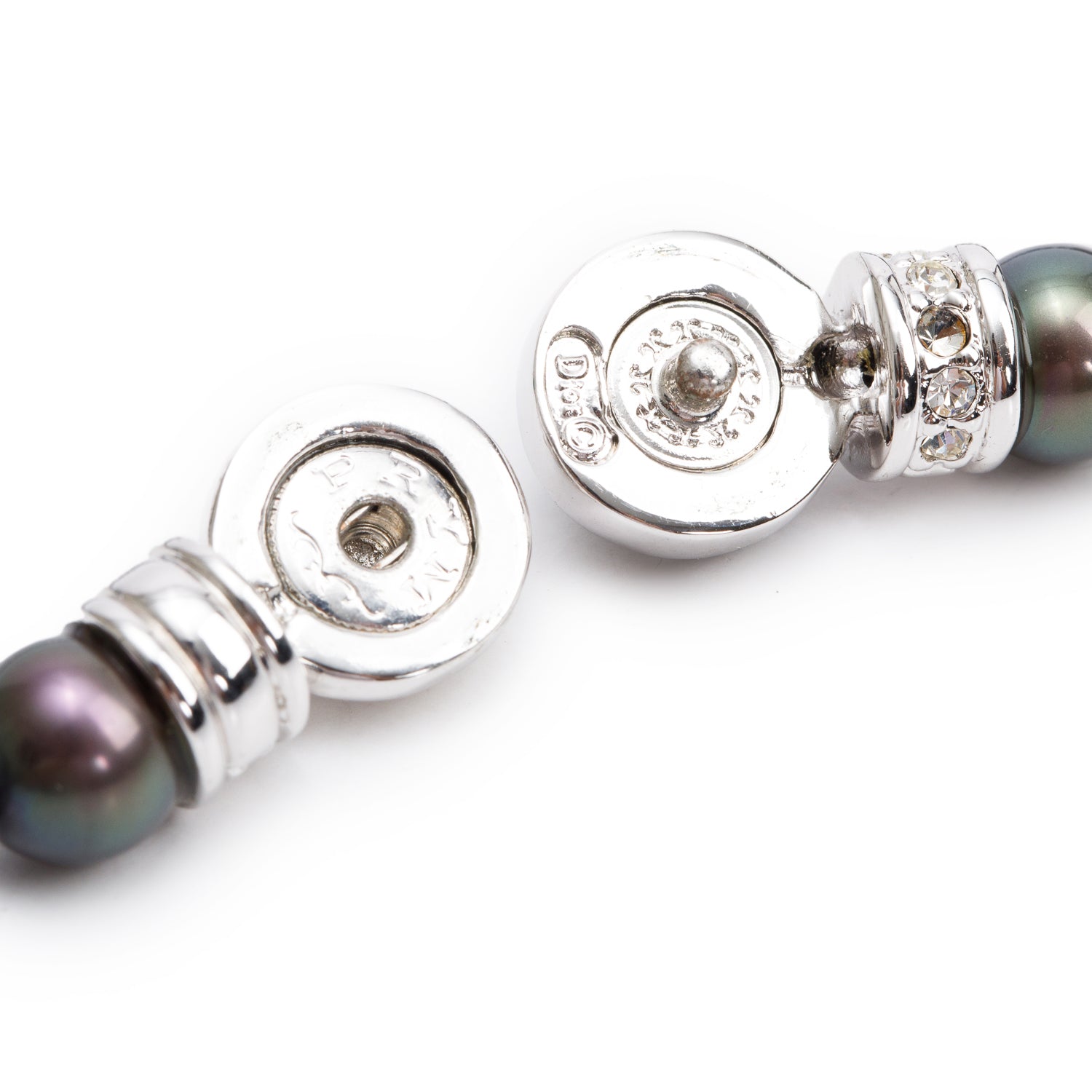 Christian Dior Vintage Silver-Tone Crystal Faux Tahitian Pearl Necklace