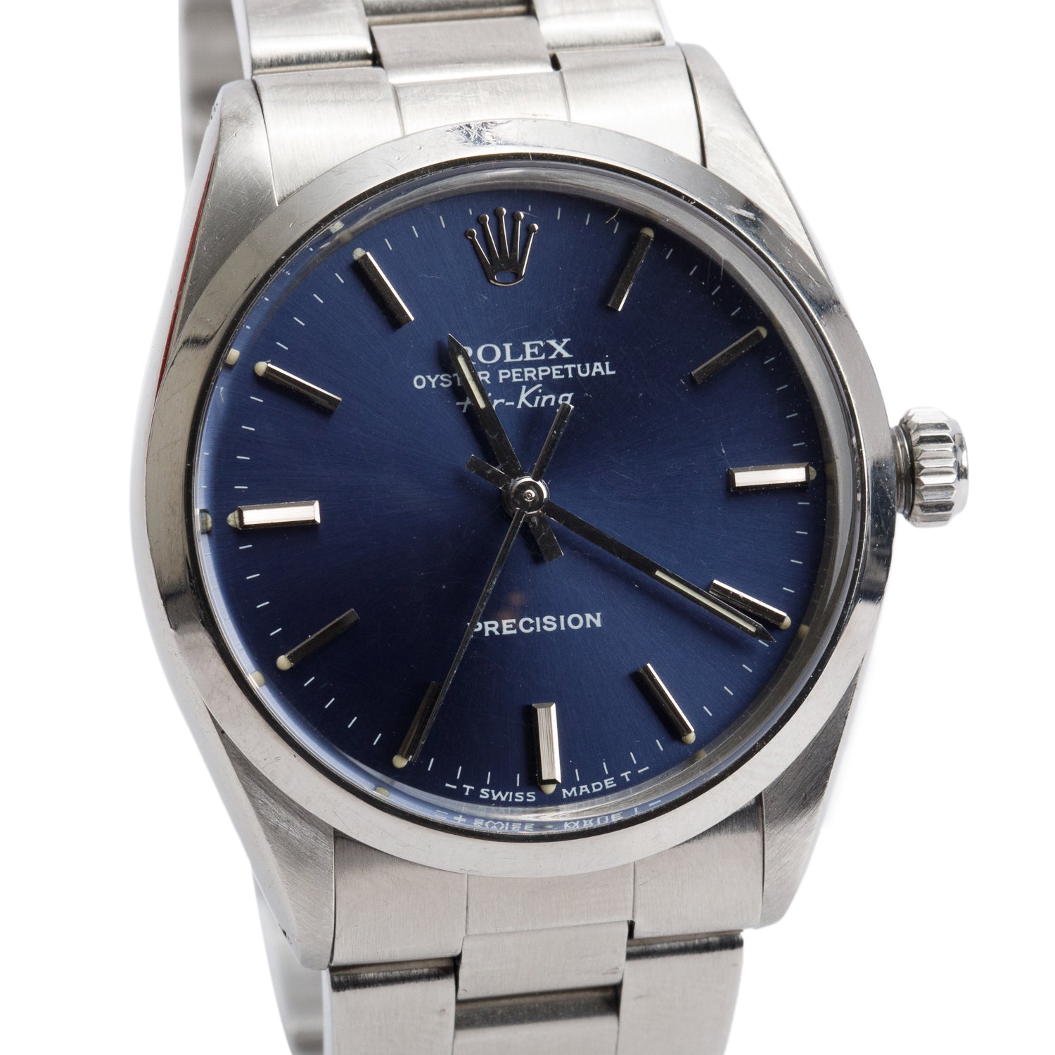 Rolex Stainless Steel Air King 34 MM Automatic Watch Blue Dial 5500 w/ Service Box & Original Papers