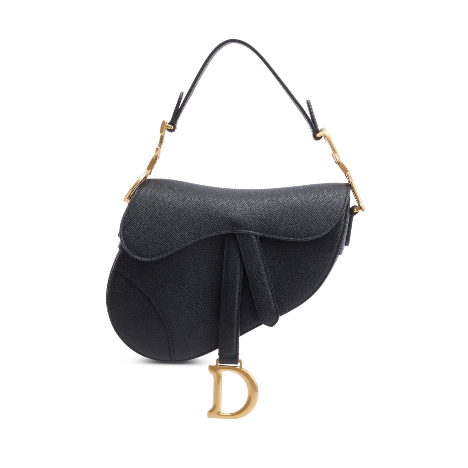 Christian Dior Black Grained Calfskin Leather Mini Saddle Bag w/ Strap & Box
