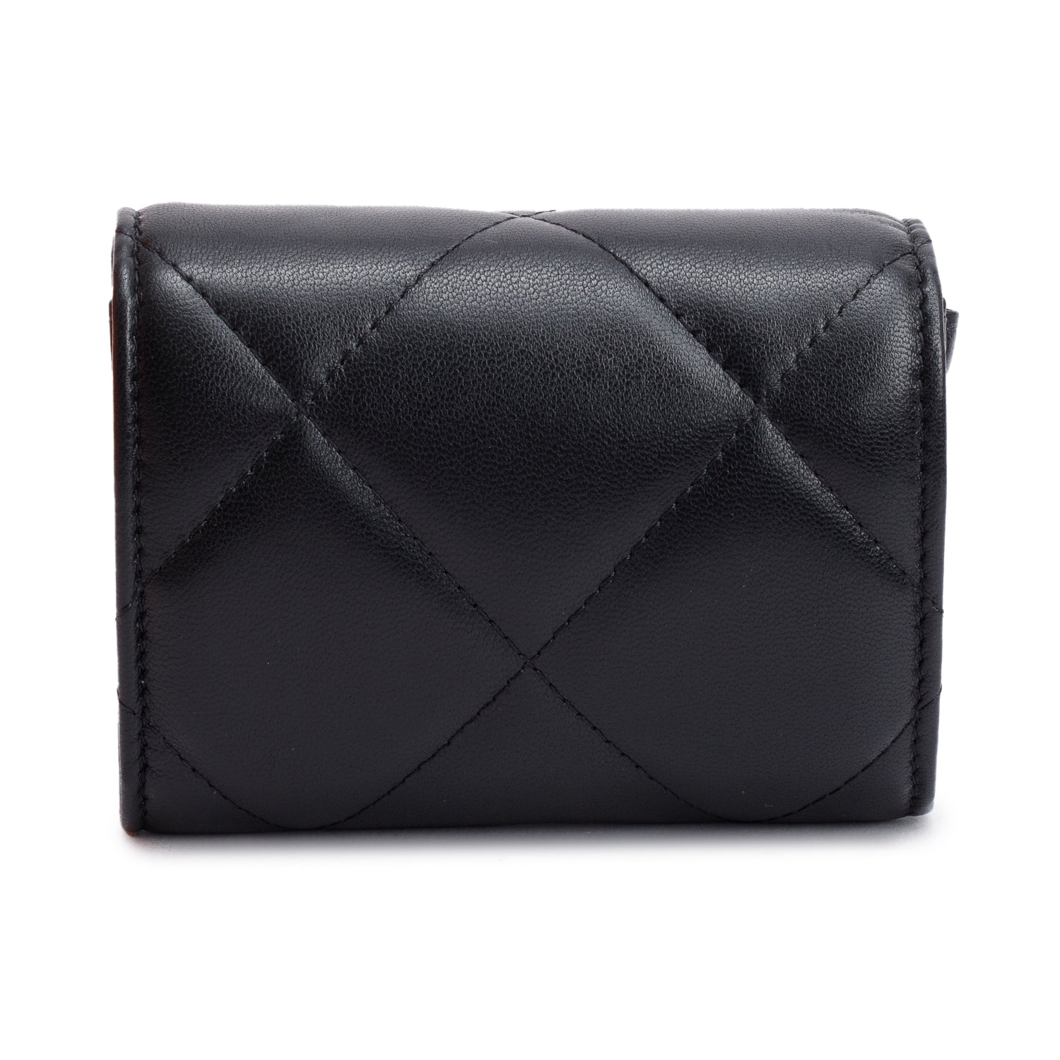 Chanel 2021 Black Lambskin Leather 19 Flap Coin Purse with Chain w/ Box, Receipt & Authenticity Card