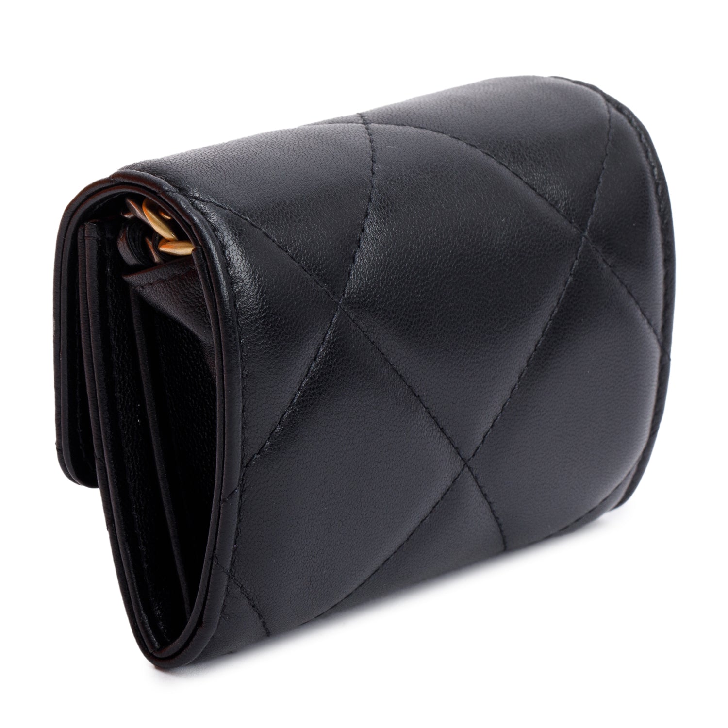 Chanel 2021 Black Lambskin Leather 19 Flap Coin Purse with Chain w/ Box, Receipt & Authenticity Card