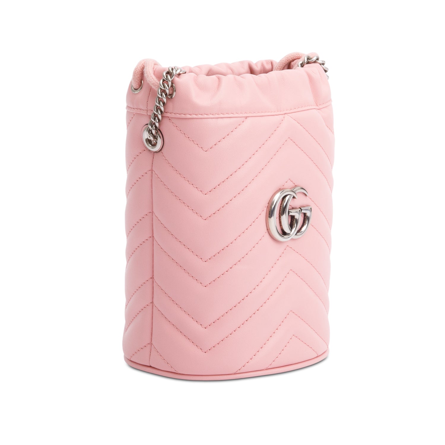 Gucci Pink Calfskin Leather GG Marmont Mini Bucket Bag w/ Box