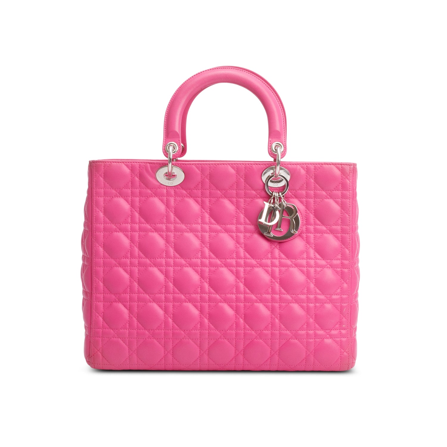 Christian Dior Pink Cannage Leather Large Lady Dior Bag w/ Authenticity Card