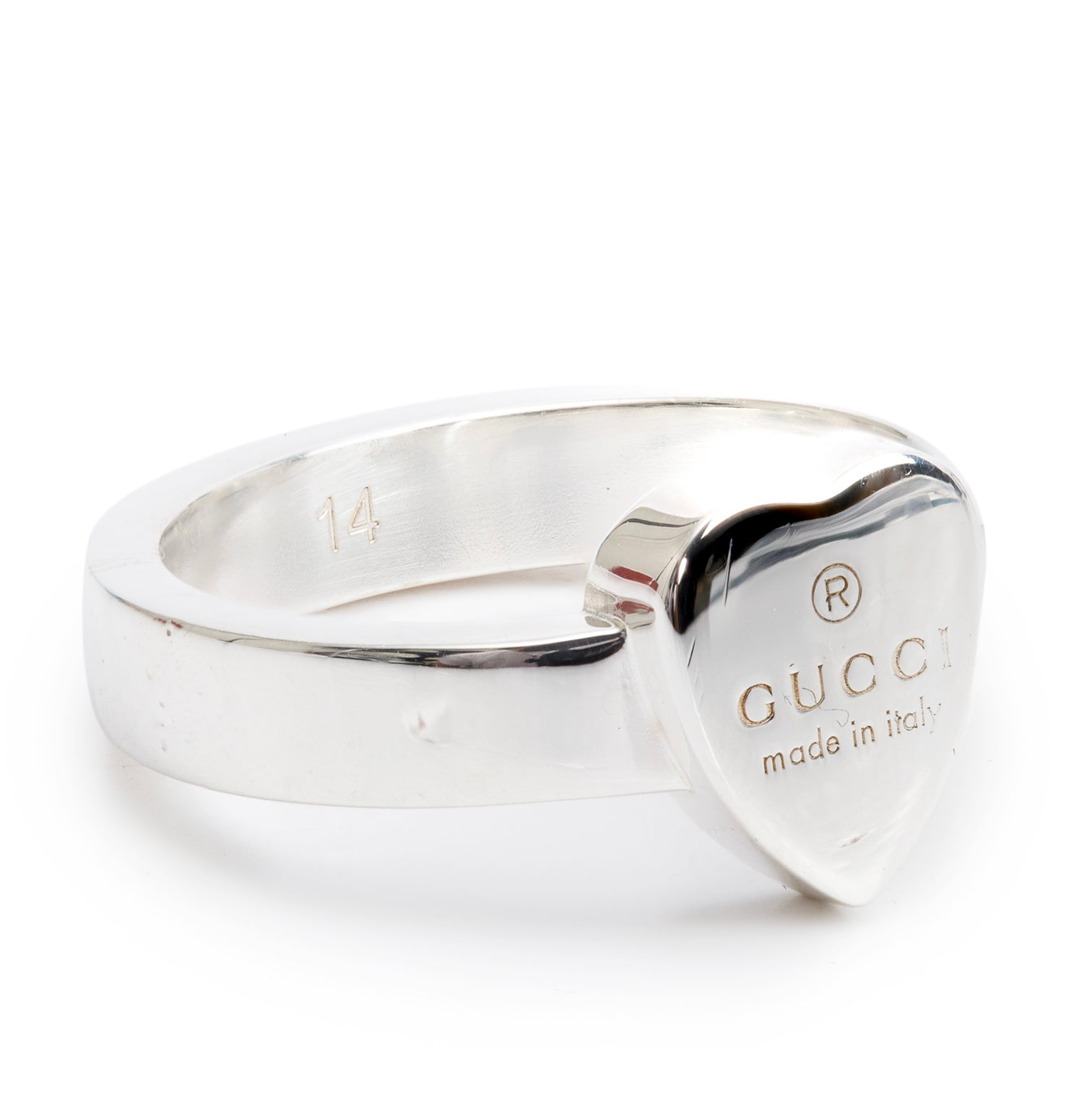 Gucci Sterling Silver Trademark Heart Ring, Size 14 6.75