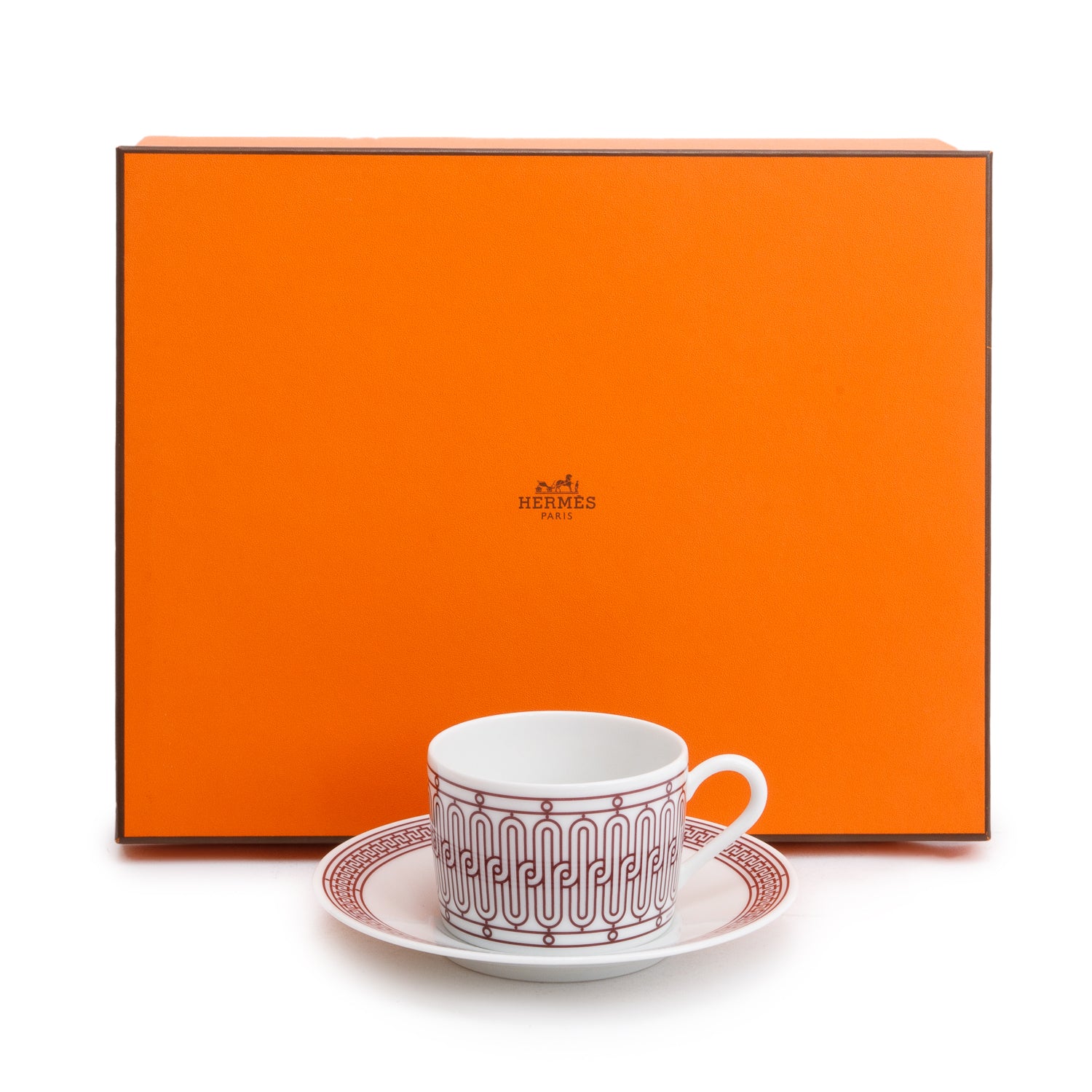 Hermes Rouge Tasse A The Et Soucoupe Porcelaine H Deco Set of 2 Tea Cup and Saucers w/ Box
