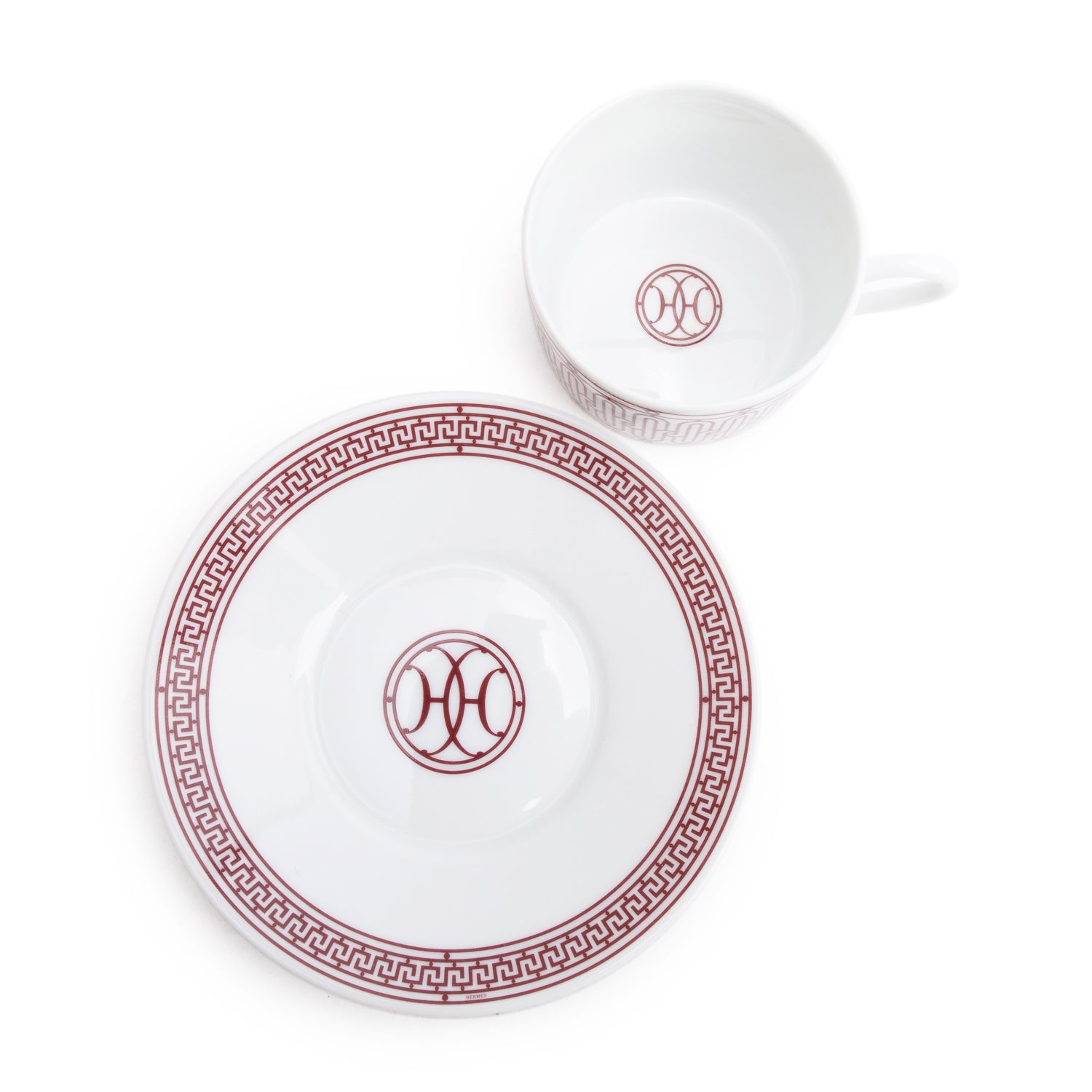 Hermes Rouge Tasse A The Et Soucoupe Porcelaine H Deco Set of 2 Tea Cup and Saucers w/ Box