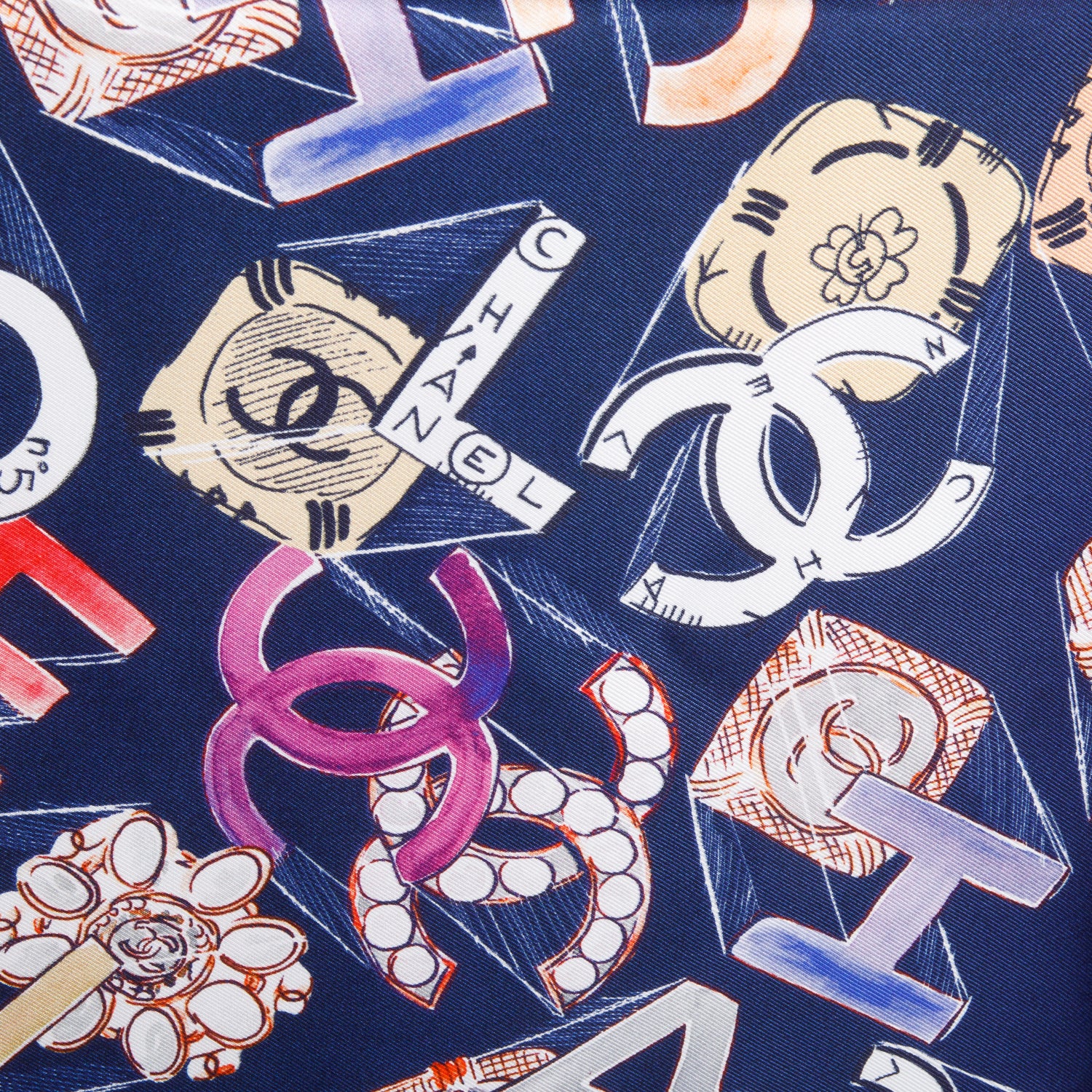 Chanel Navy/Multicolor Printed Square Silk Scarf