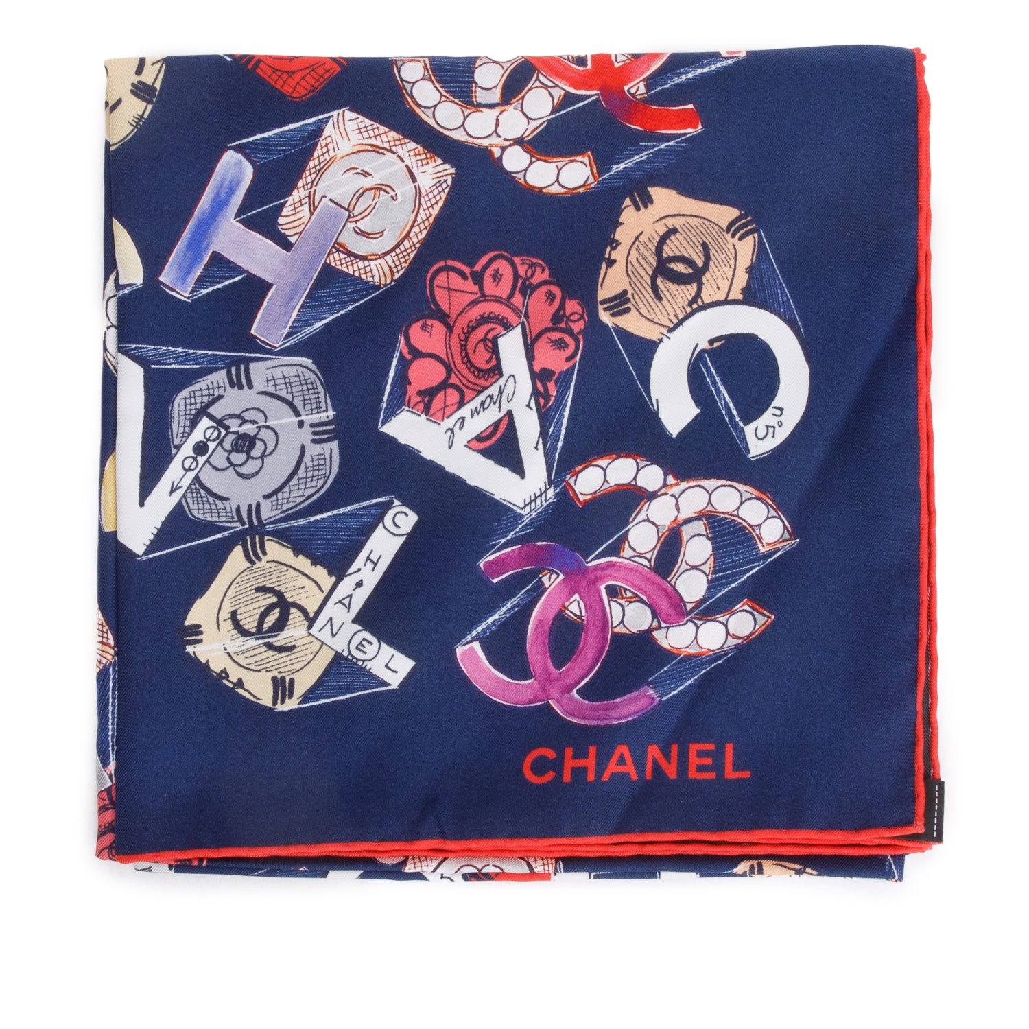 Chanel Navy/Multicolor Printed Square Silk Scarf