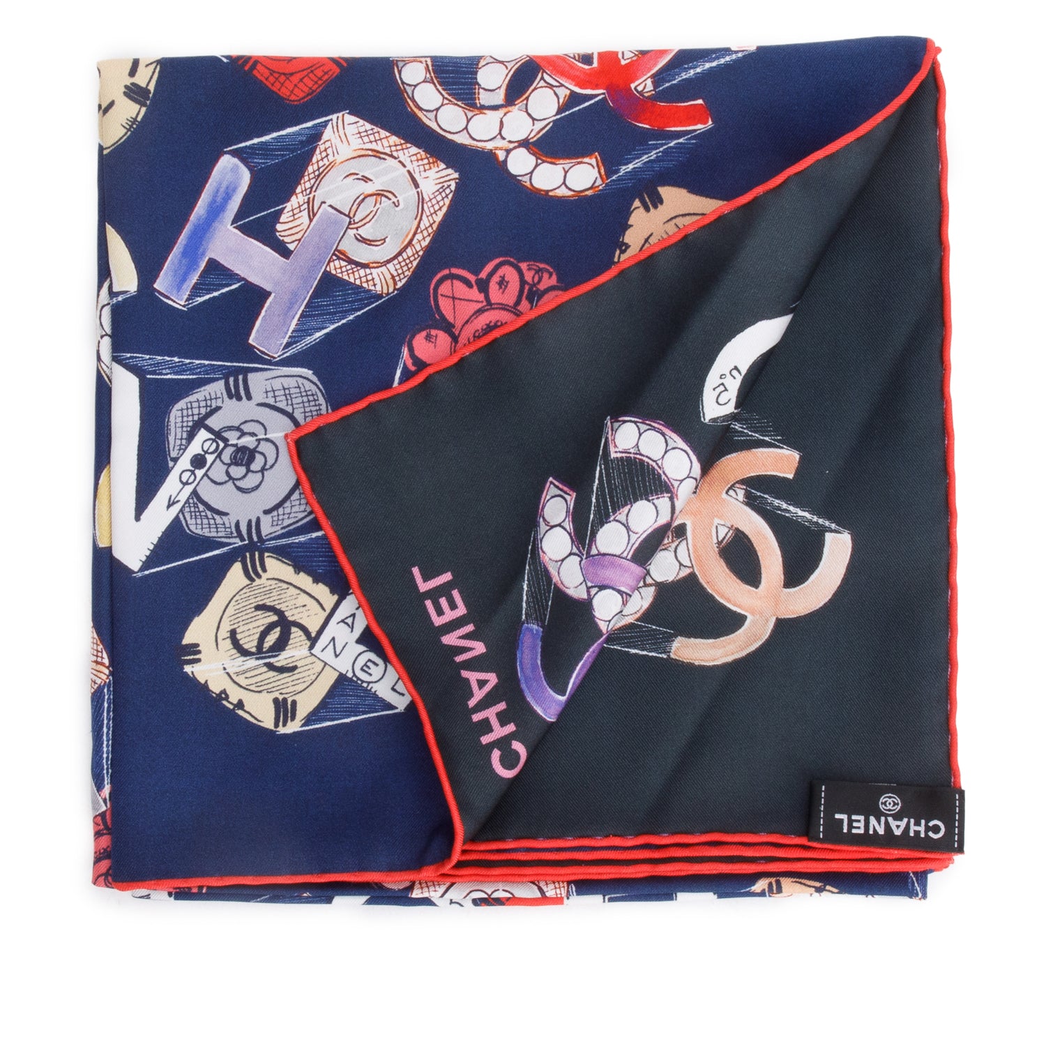 Chanel Navy/Multicolor Printed Square Silk Scarf