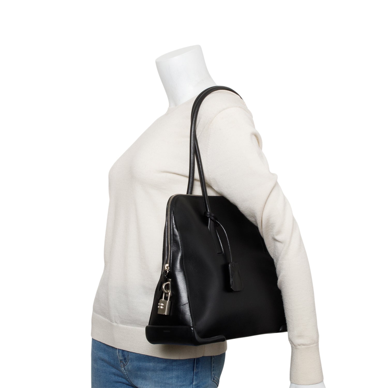 Prada Black Soft Calf Leather Dome Tote w/ Authenticity Card