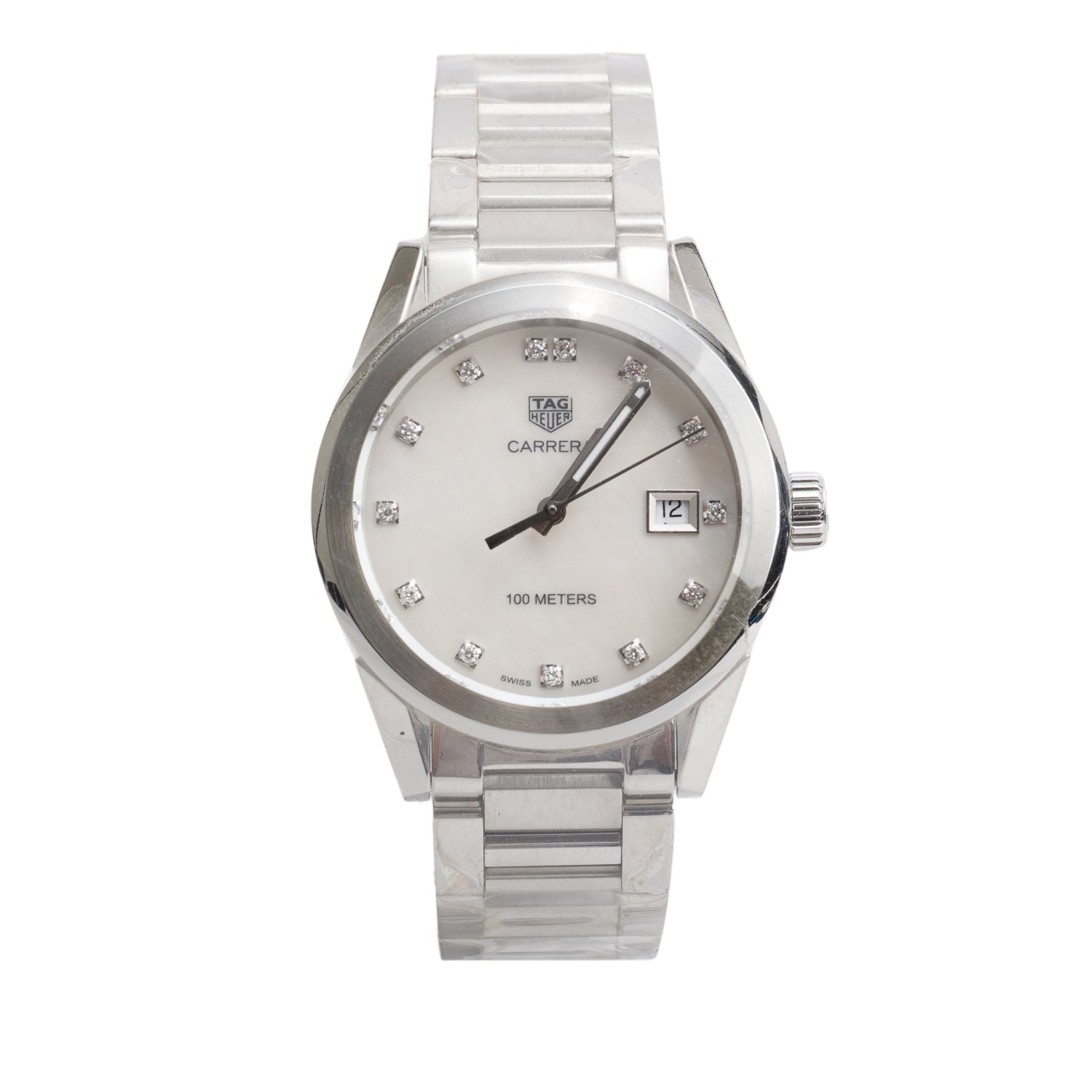 Tag Heuer Stainless Steel Carrera 36 MM Quartz Watch Mother of Pearl Diamond Dial WBG1312 w/ Papers