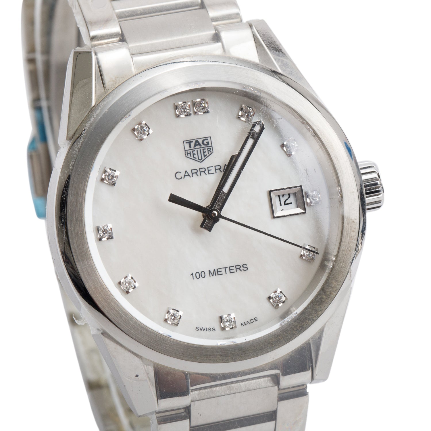 Tag Heuer Stainless Steel Carrera 36 MM Quartz Watch Mother of Pearl Diamond Dial WBG1312 w/ Papers