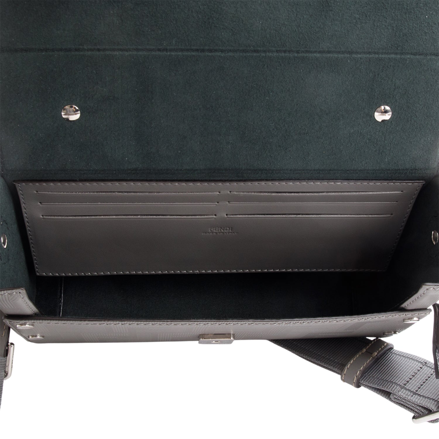 Fendi Grey Vitello King FF Lines Embossed Leather Soft Trunk Baguette w/ Strap