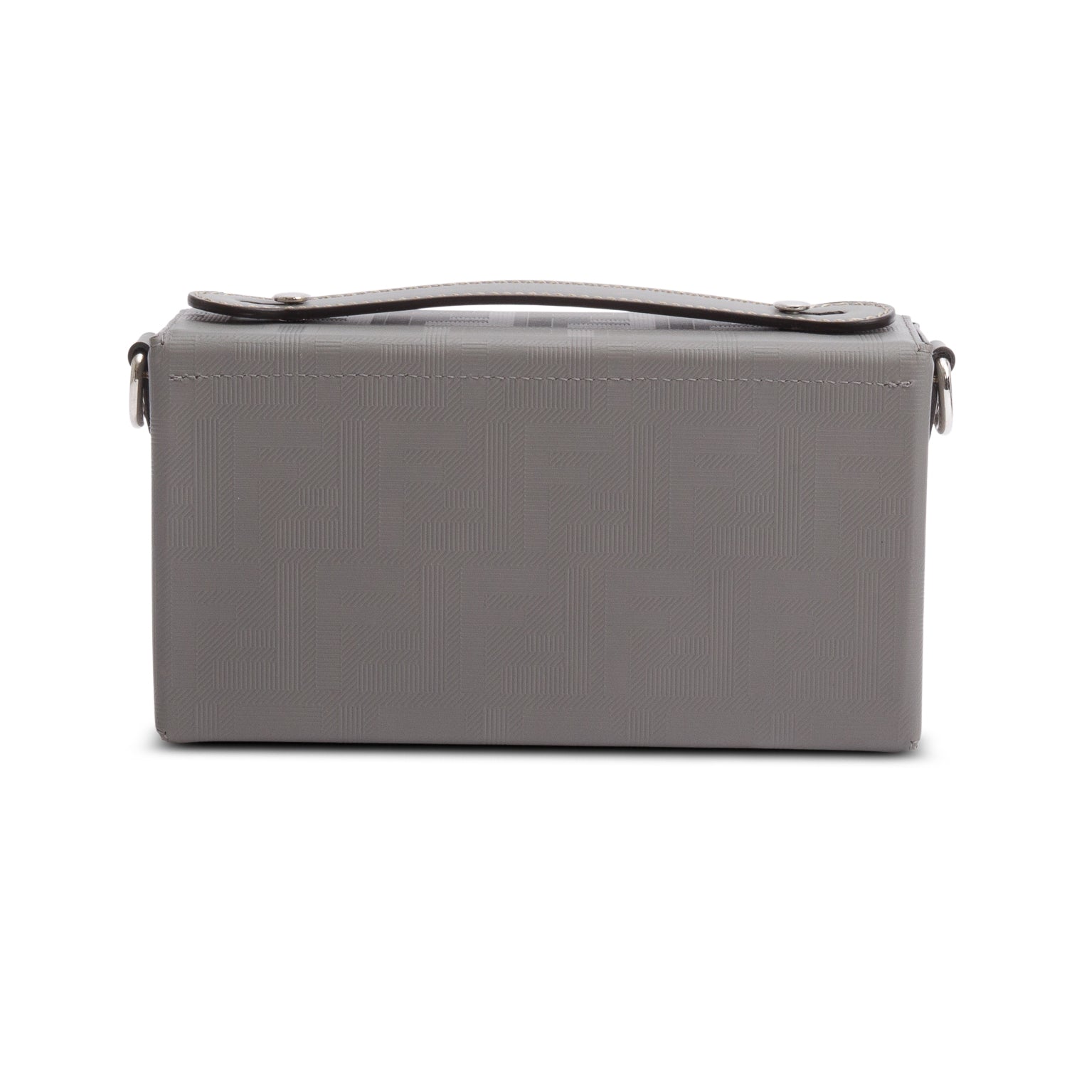 Fendi Grey Vitello King FF Lines Embossed Leather Soft Trunk Baguette w/ Strap
