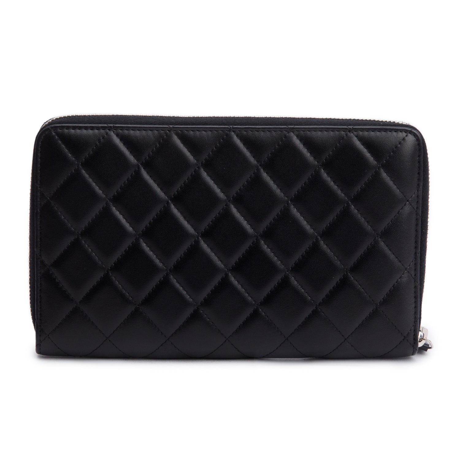 Chanel Black Lambskin Leather Large Zip Around Organizer Wallet w/ Box & Authenticity Card