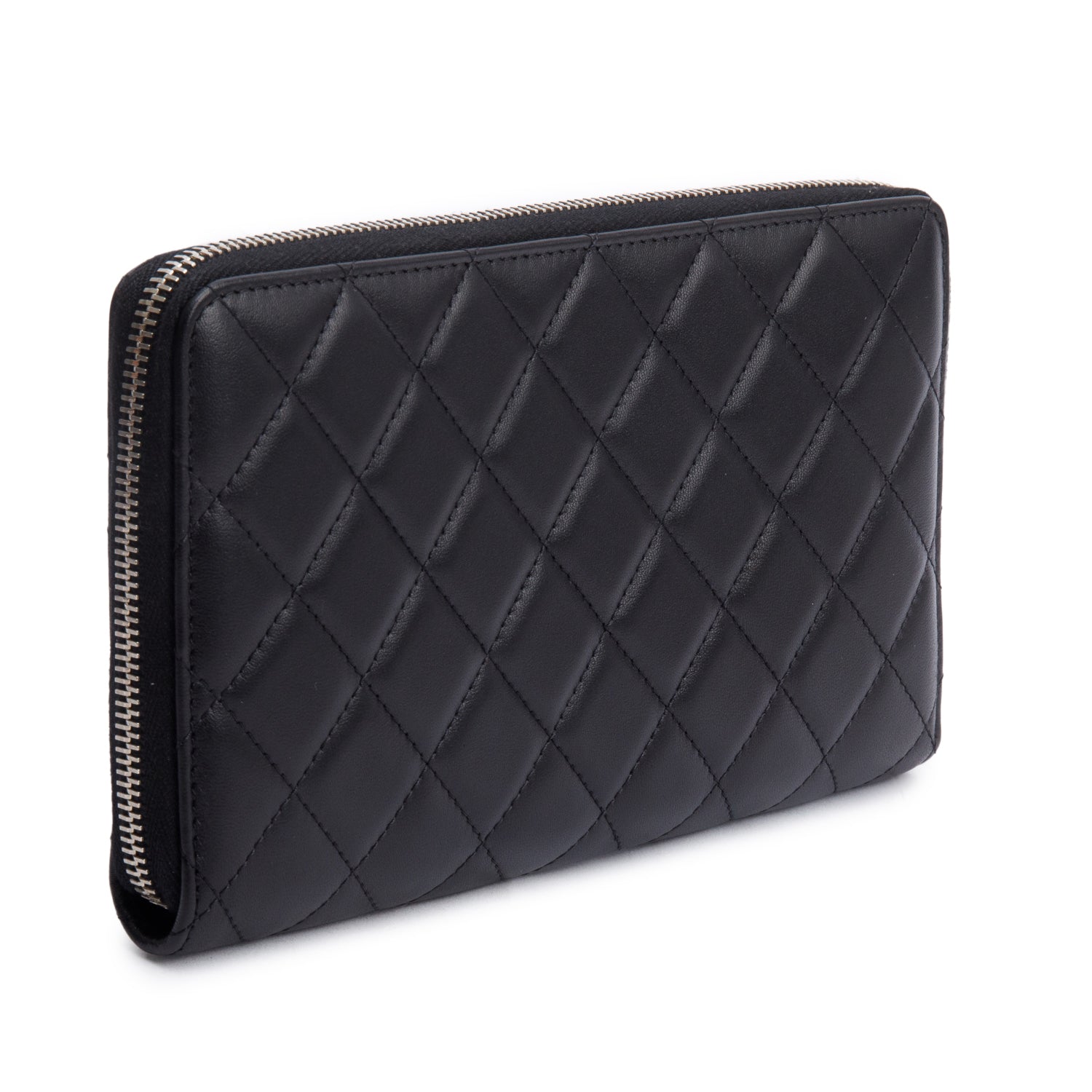 Chanel Black Lambskin Leather Large Zip Around Organizer Wallet w/ Box & Authenticity Card