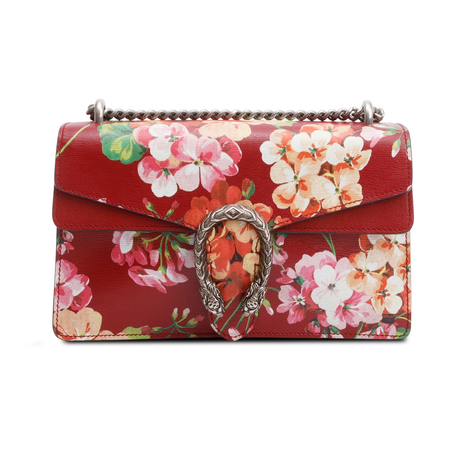 Gucci Red Floral Print Calfskin Leather Small Dionysus Shoulder Bag