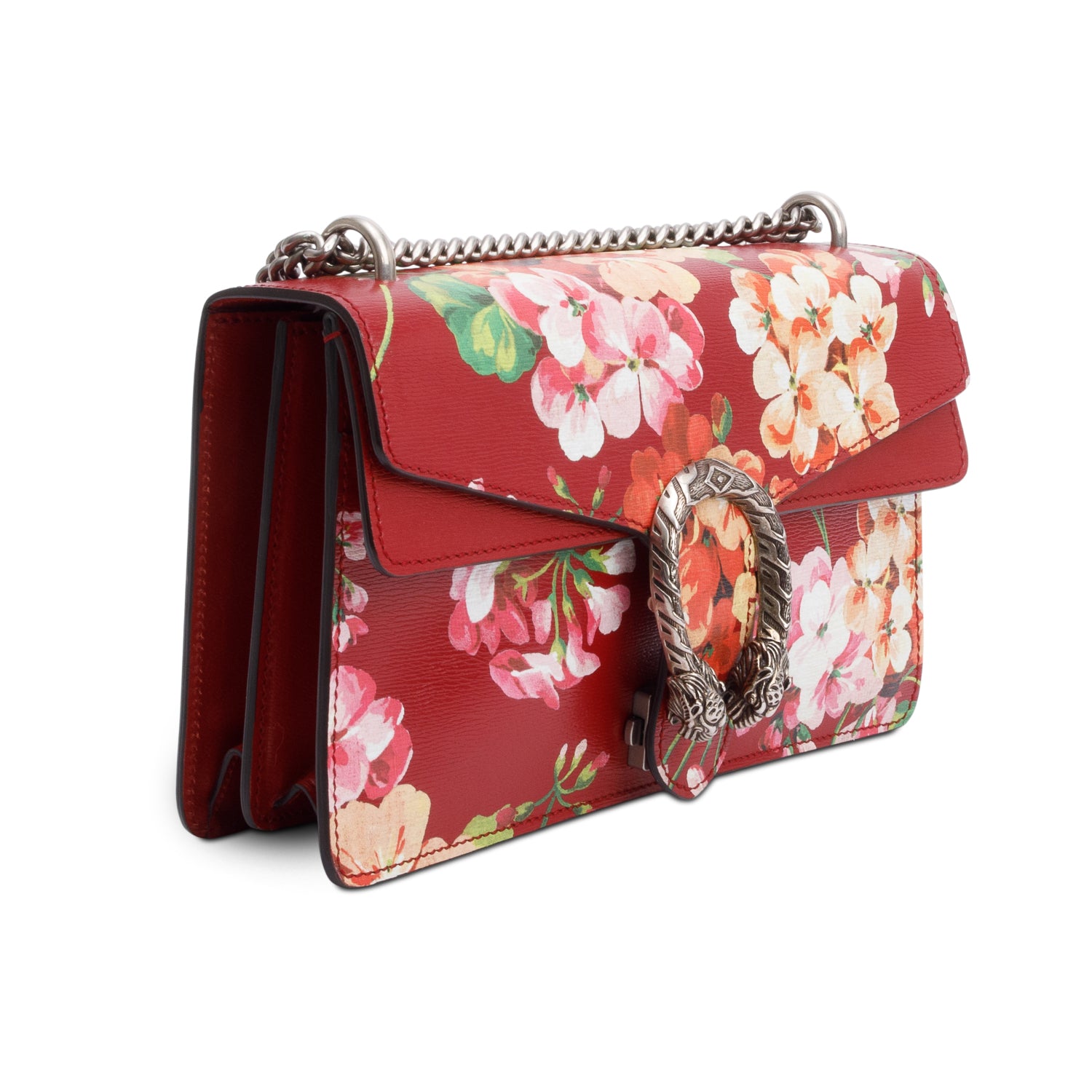 Gucci Red Floral Print Calfskin Leather Small Dionysus Shoulder Bag