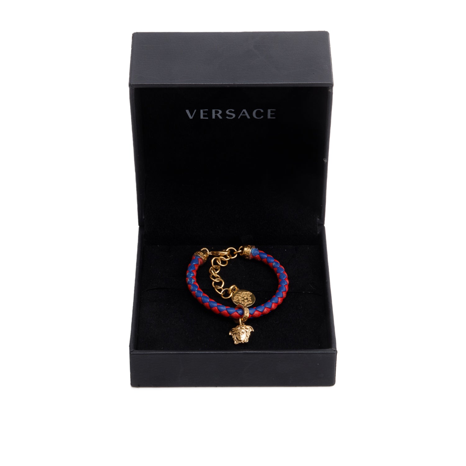 Versace Gold-Plated Medusa Braided Leather Bracelet w/ Box