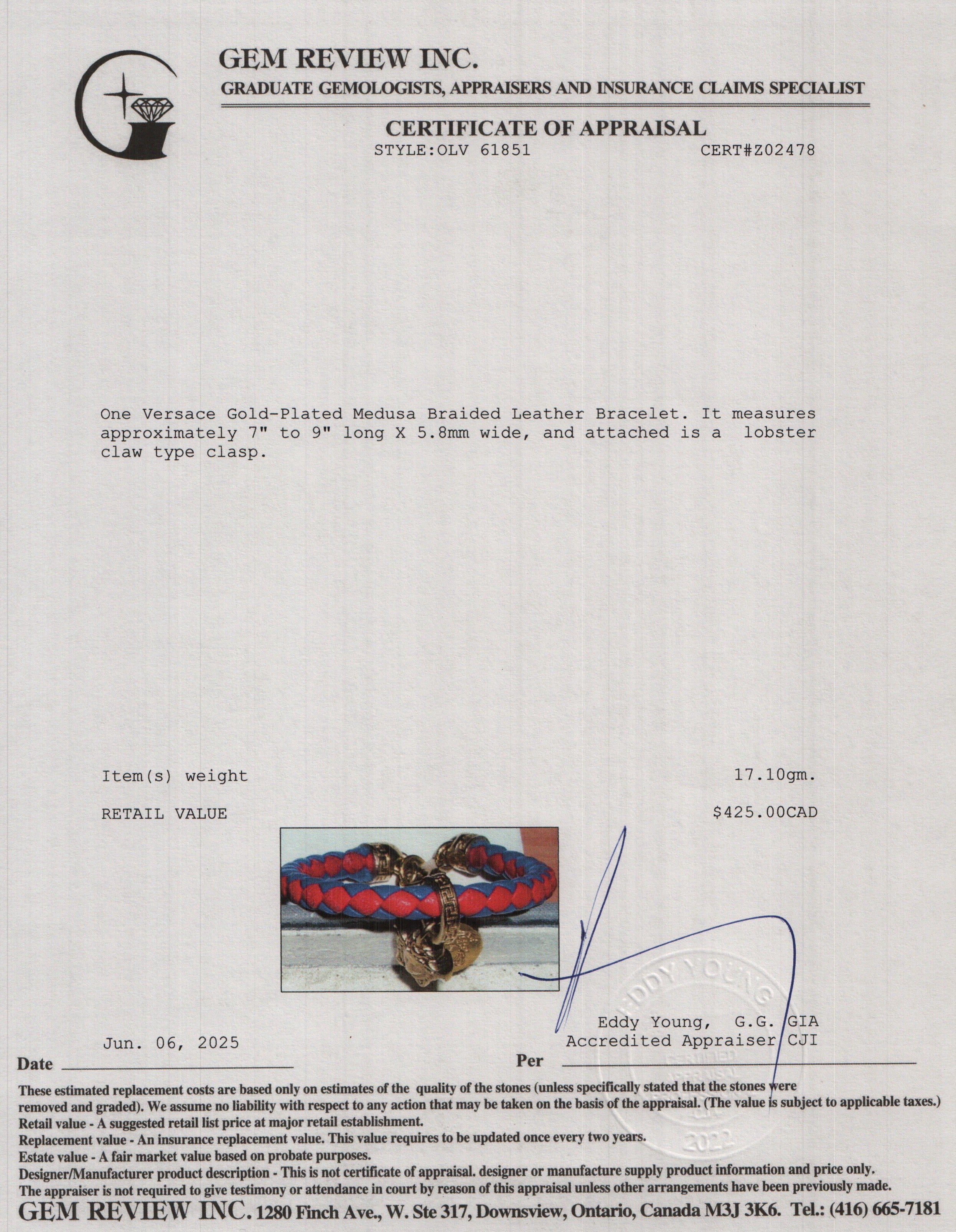 Versace Gold-Plated Medusa Braided Leather Bracelet w/ Box