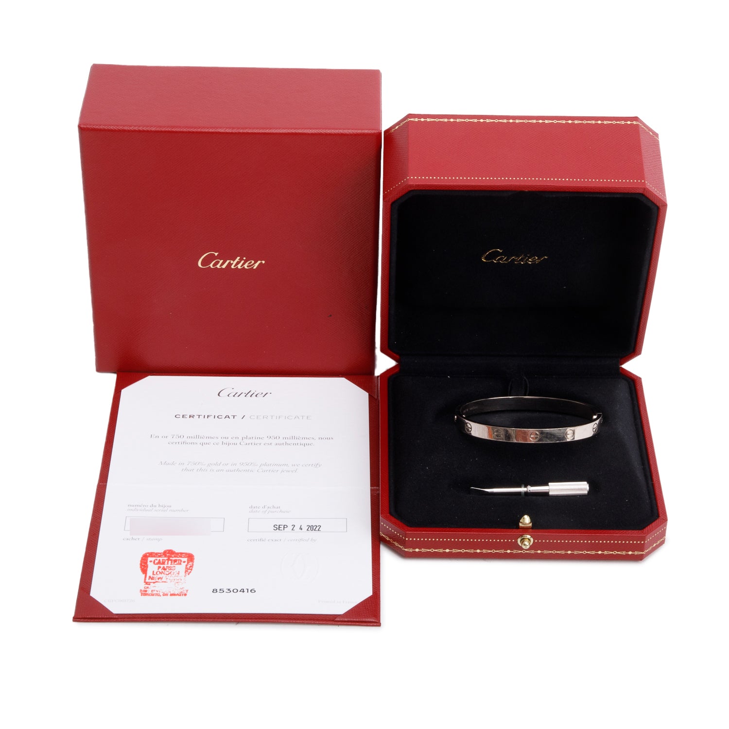 Cartier 2022 18k White Gold Love Bracelet, Size 18 w/ Box & Certificate