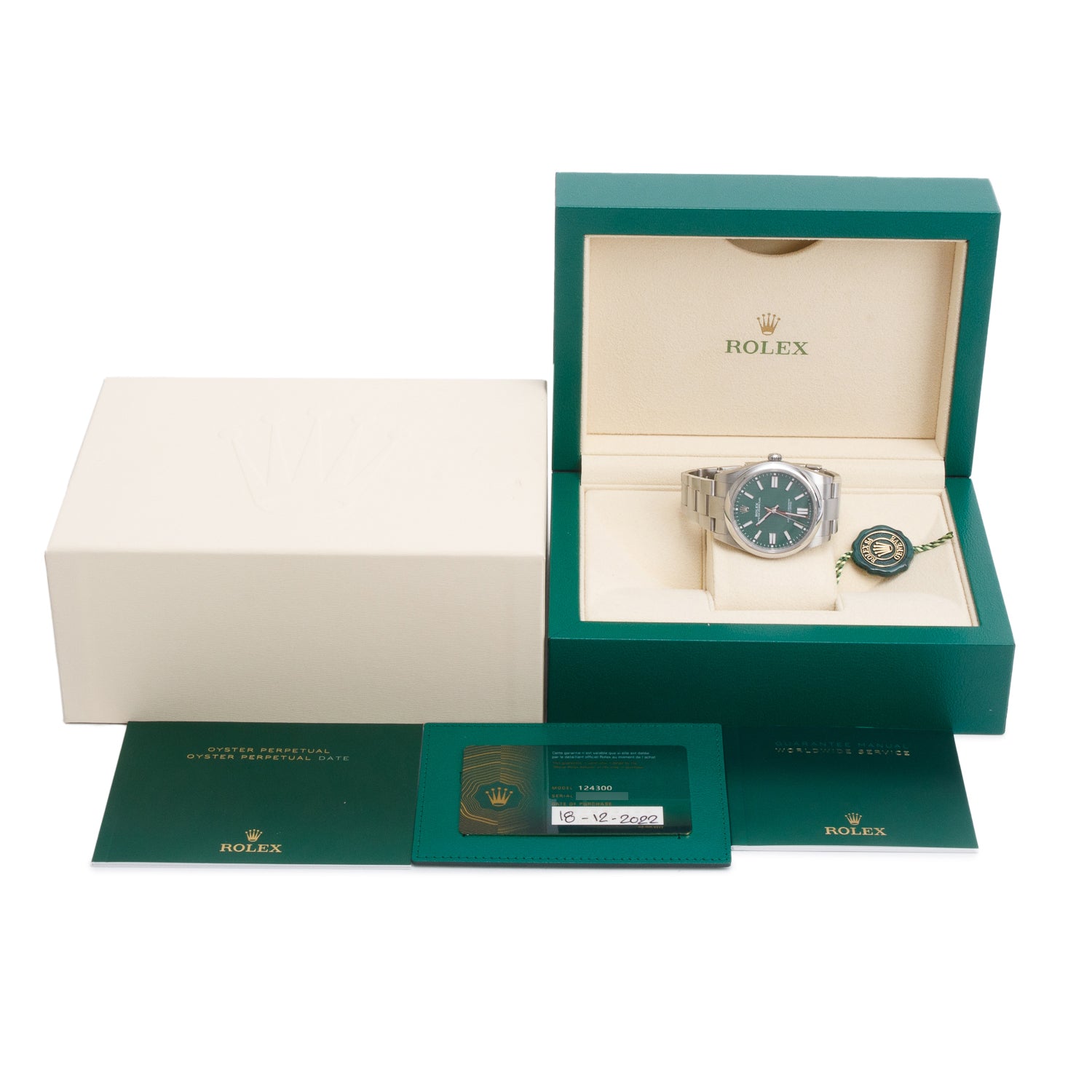Rolex Stainless Steel Oyster Perpetual 41 MM Watch Green Dial 124300 w/ Box & Papers