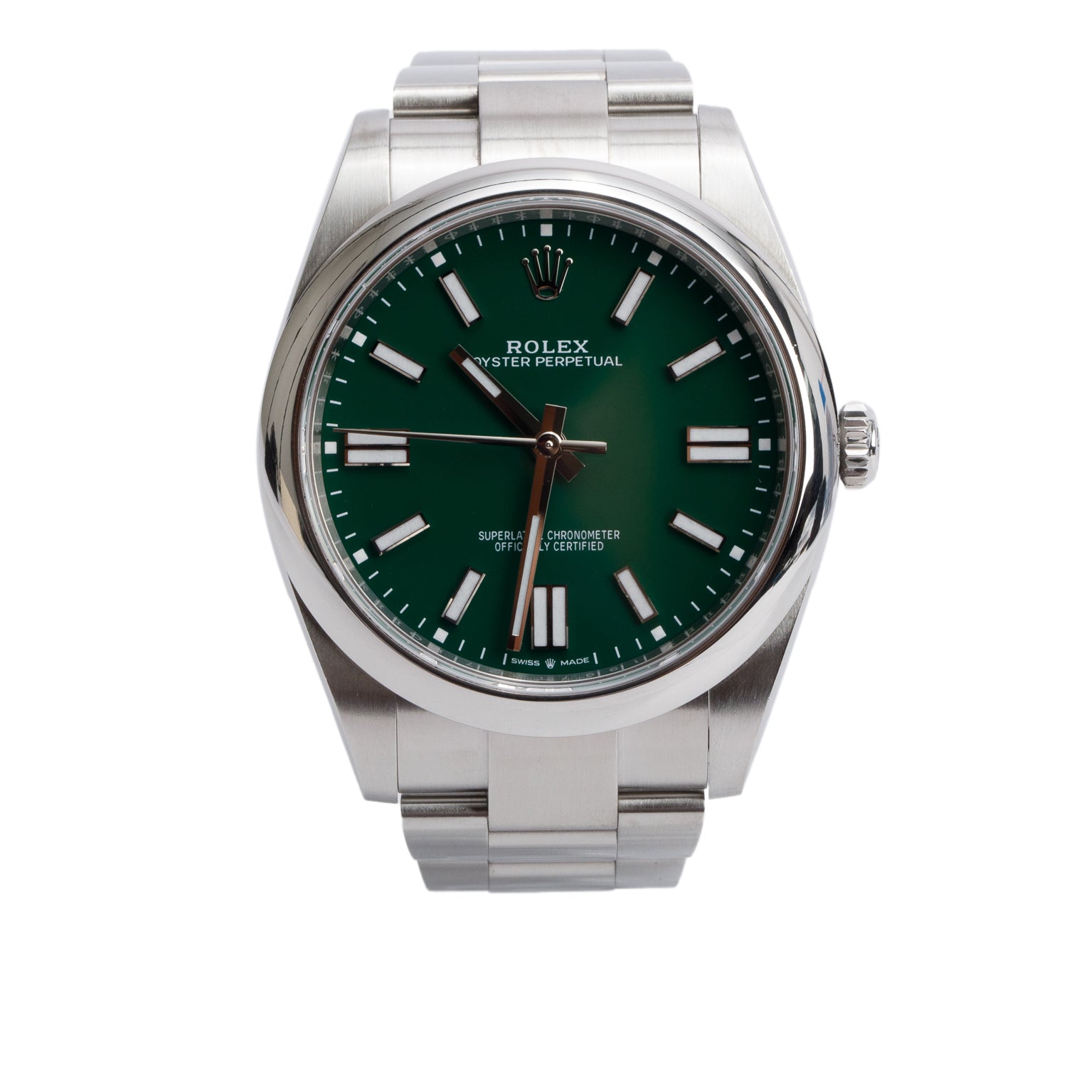 Rolex Stainless Steel Oyster Perpetual 41 MM Watch Green Dial 124300 w/ Box & Papers